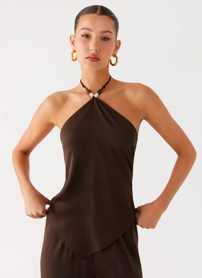 Jorjianna Halter Top - Chocolate Tapered Cut AdjustableHemCuffs