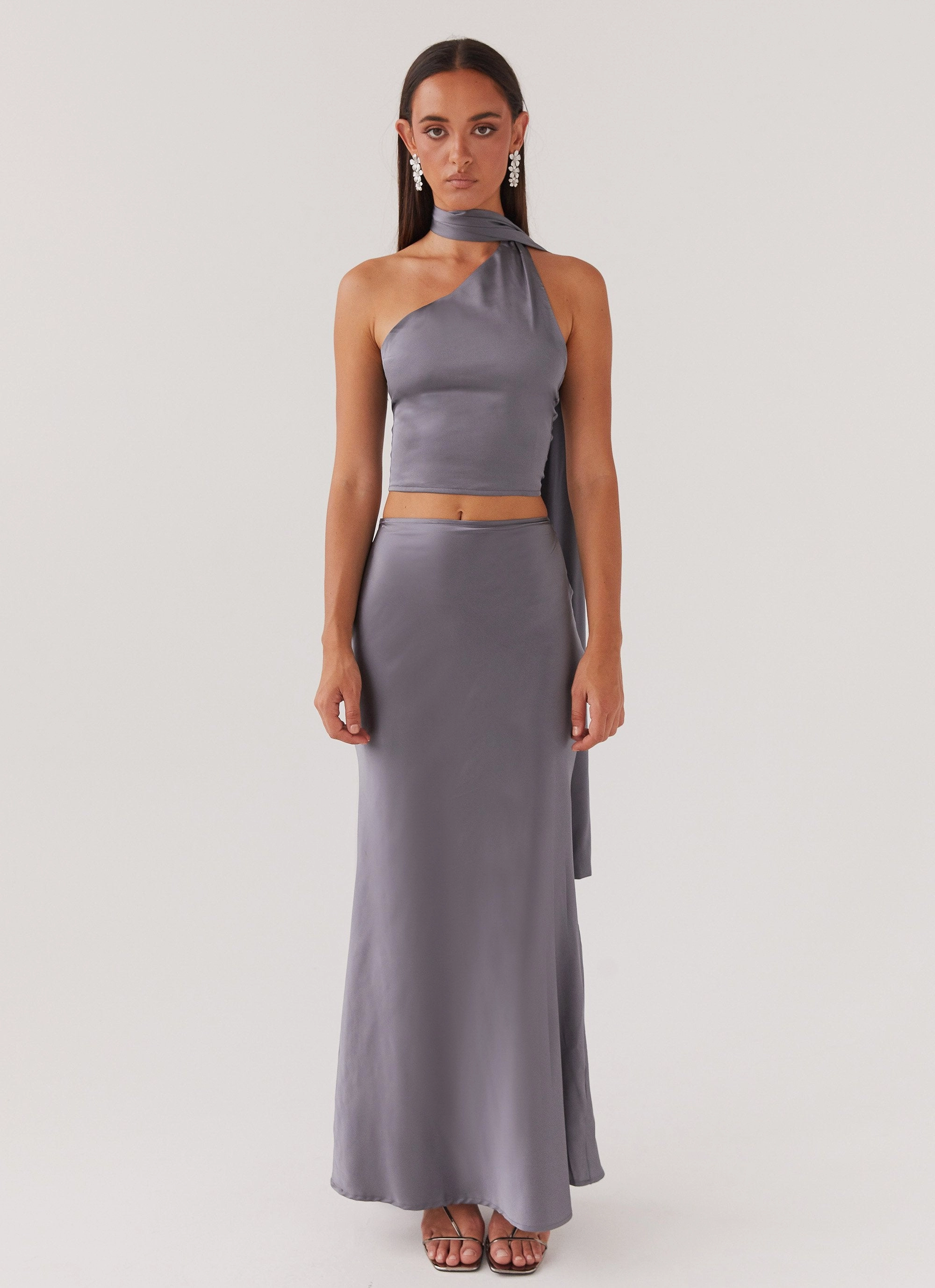 Josefina Satin Maxi Skirt - Slate Chic Urban Rainy Day Option
