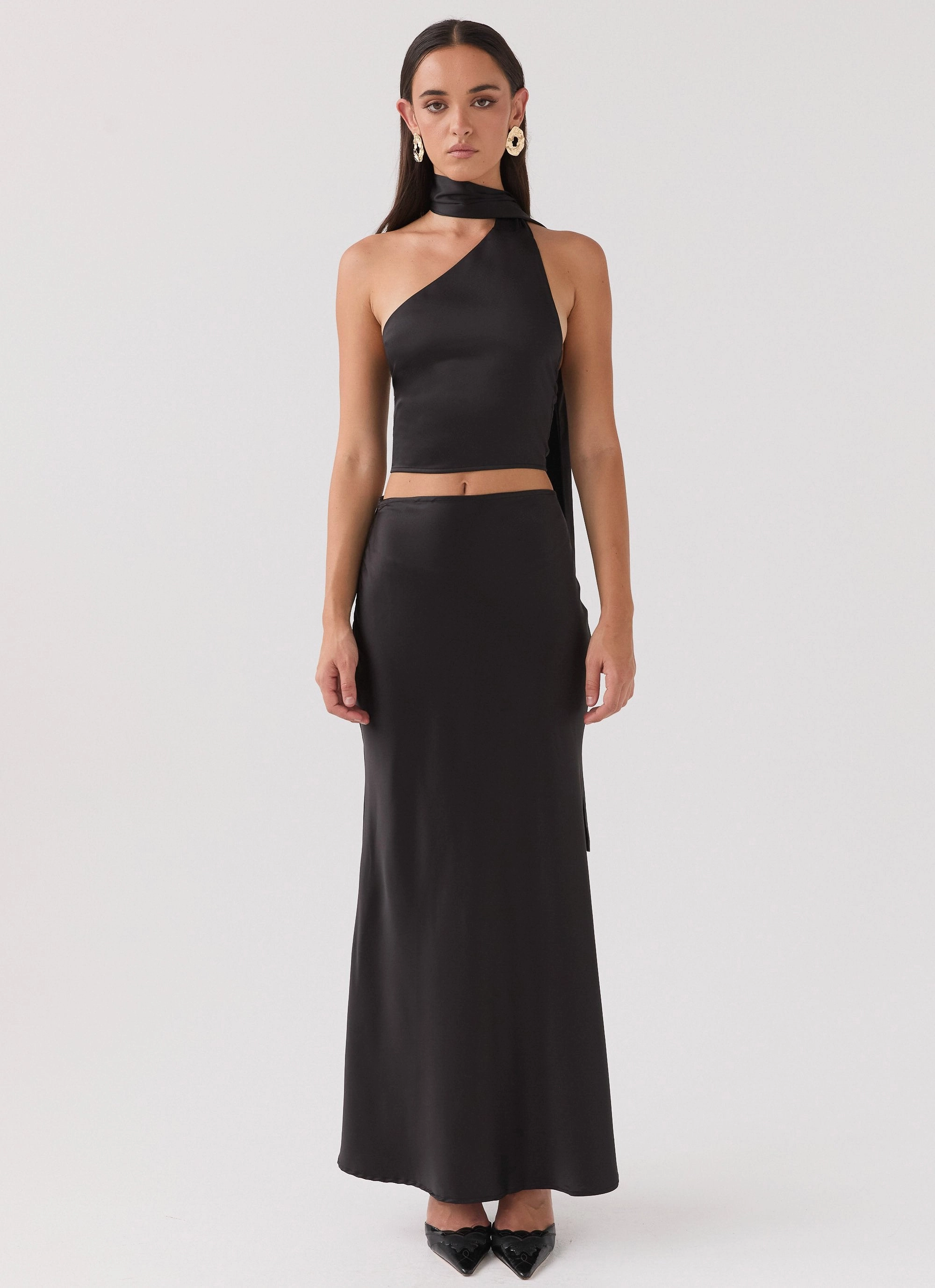 Josefina Satin Scarf Top - Black NonRestrictiveCollar