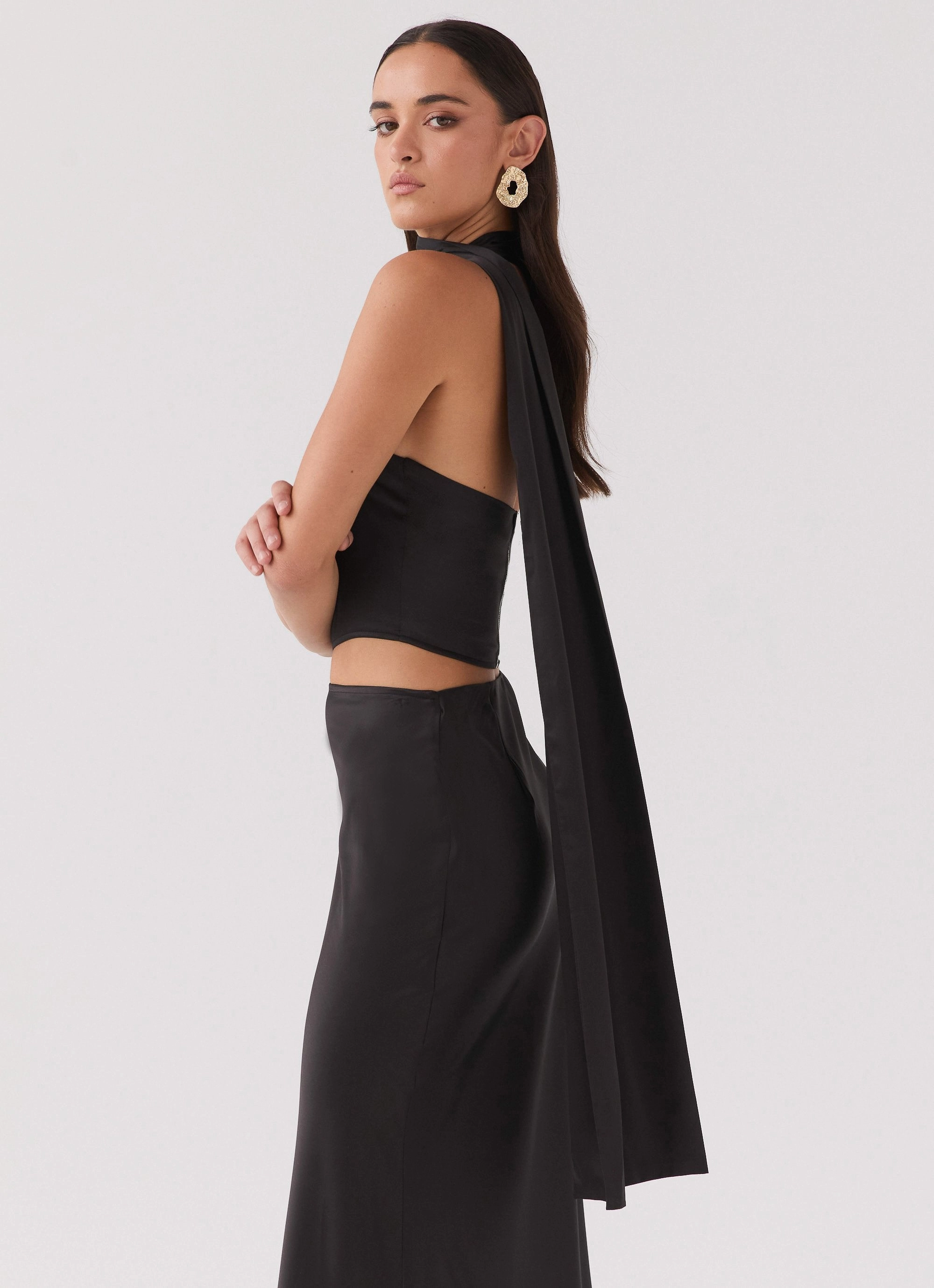 Josefina Satin Scarf Top - Black SolarReflectiveFinish Comfortable Cut