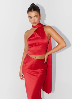 Windbreaker Inspired Fit Josefina Satin Scarf Top - Rouge Red