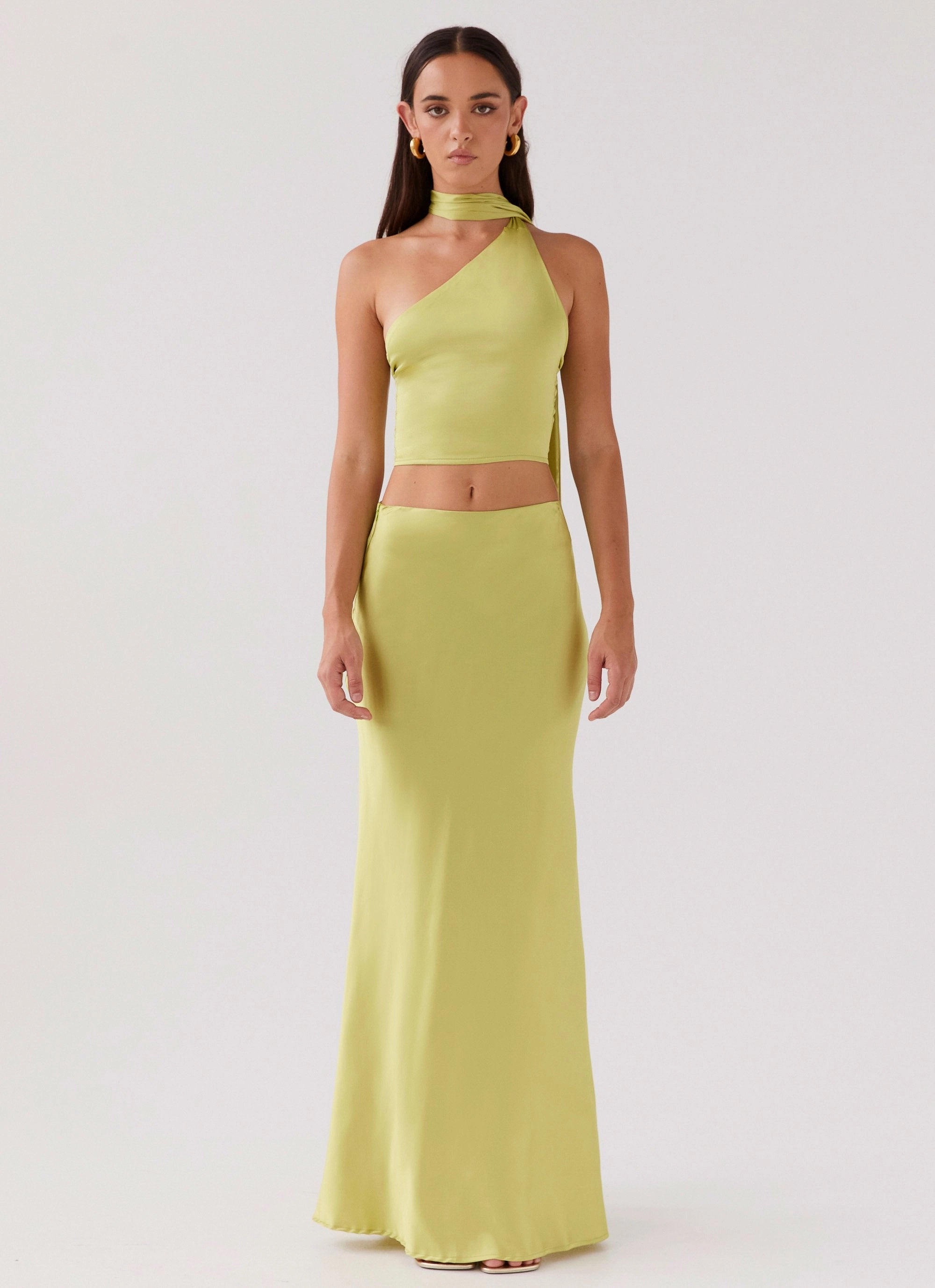 Grid Texture Fabric ThermalLining Josefina Scarf Top - Chartreuse