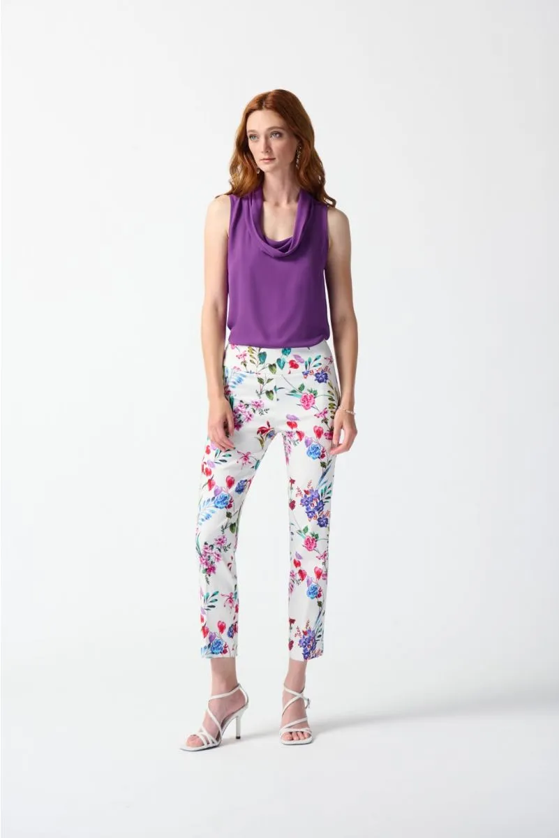Joseph Ribkoff Vanilla/Multi Floral Print Pull On Cropped Ankle Pants 242007