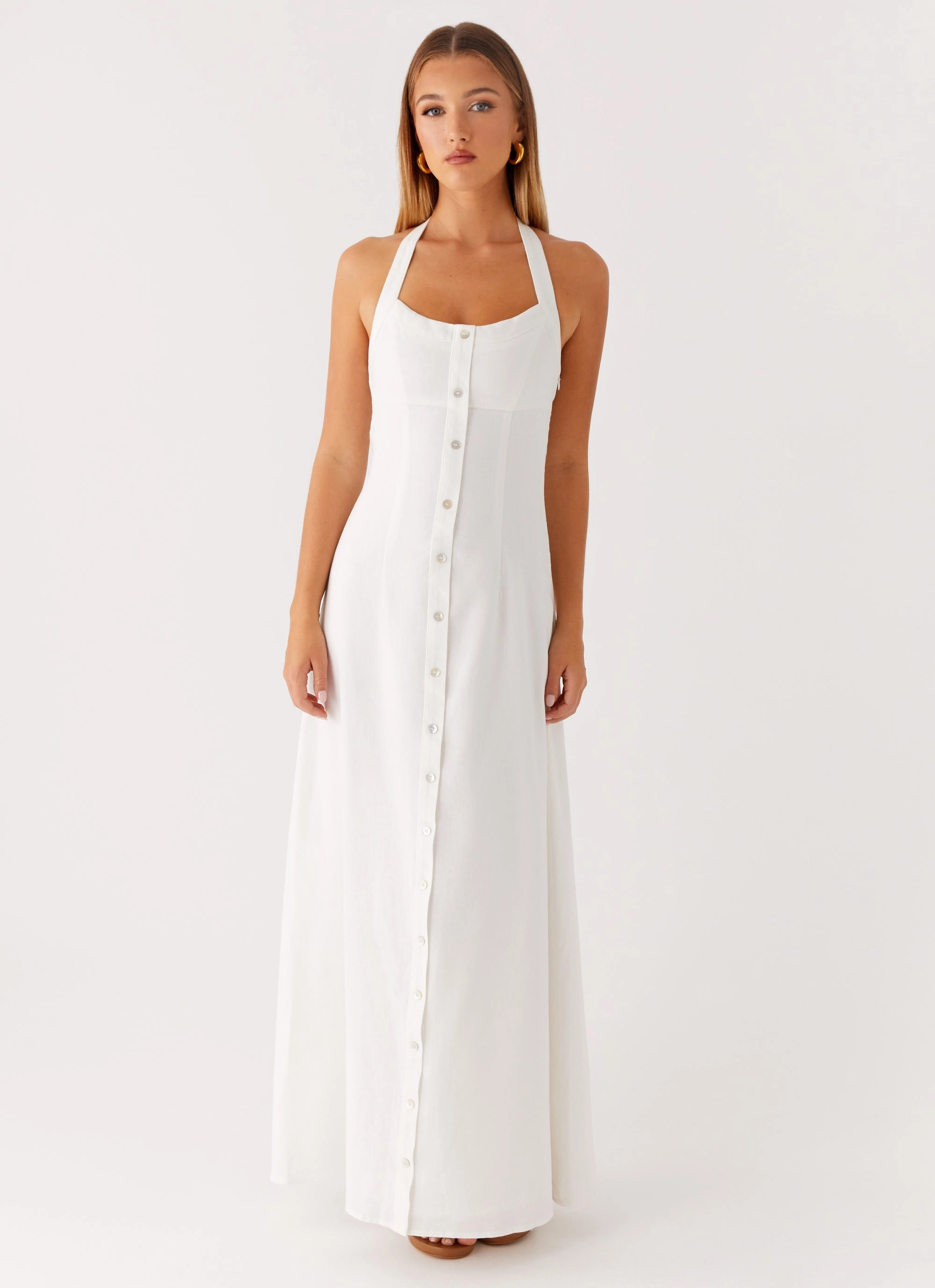 LightweightMaterial High-waist Jovanni Maxi Dress - White