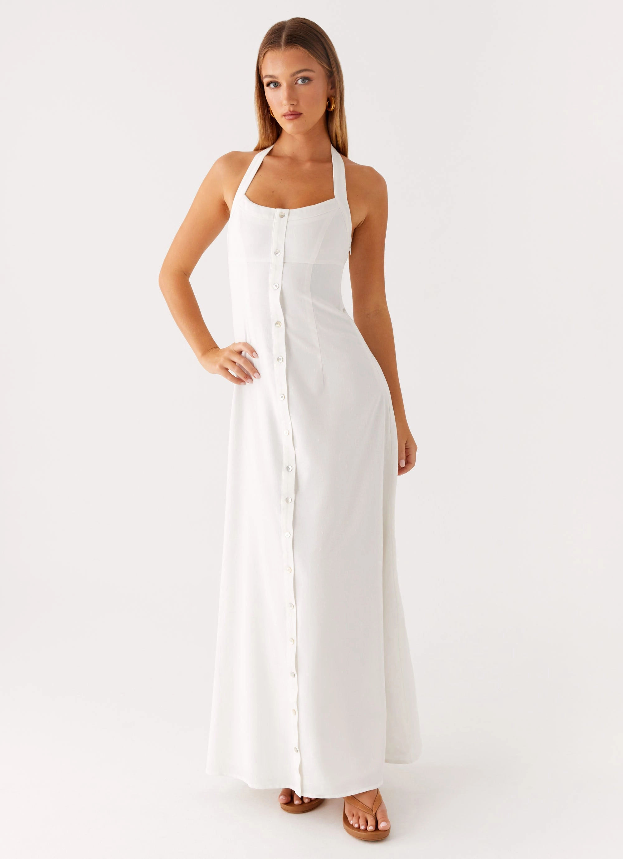 Fall Mood Modest Cut Jovanni Maxi Dress - White