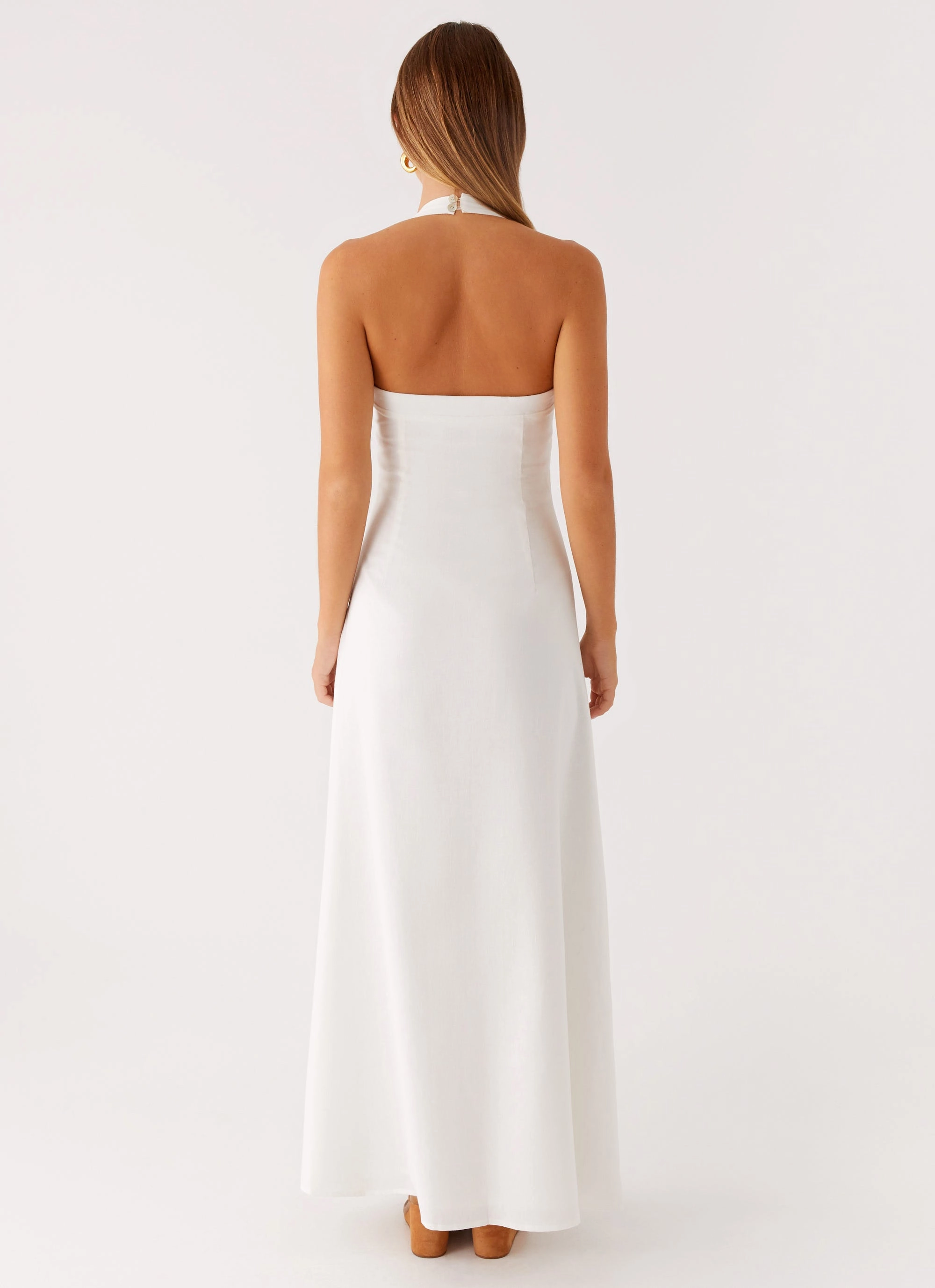 Jovanni Maxi Dress - White Mom Chic Peplum-Style