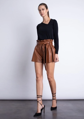 WrinkleFreeFabric Juana Vegan Leather Shorts - Intense Rust