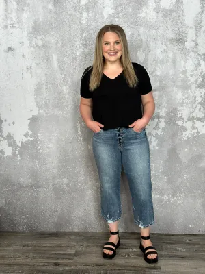 Judy Blue Black Button Fly Wide Leg Crop Jean (sizes 0/24-24W) FINAL SALE