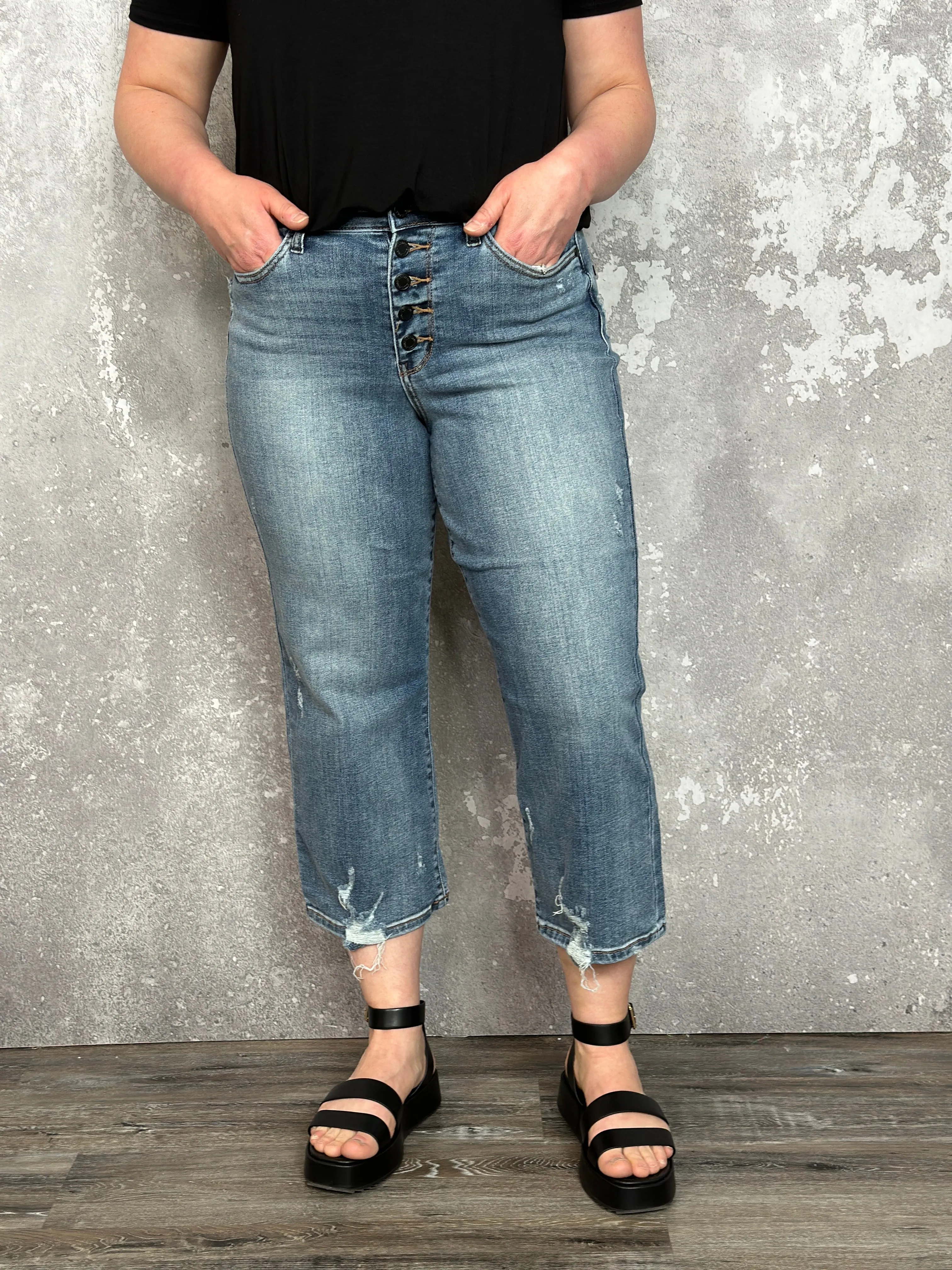 Judy Blue Black Button Fly Wide Leg Crop Jean (sizes 0/24-24W) FINAL SALE