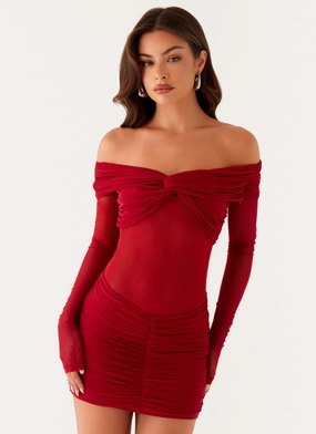 Jules Mini Dress - Raspberry Decorative-Design Ruffle-Detail