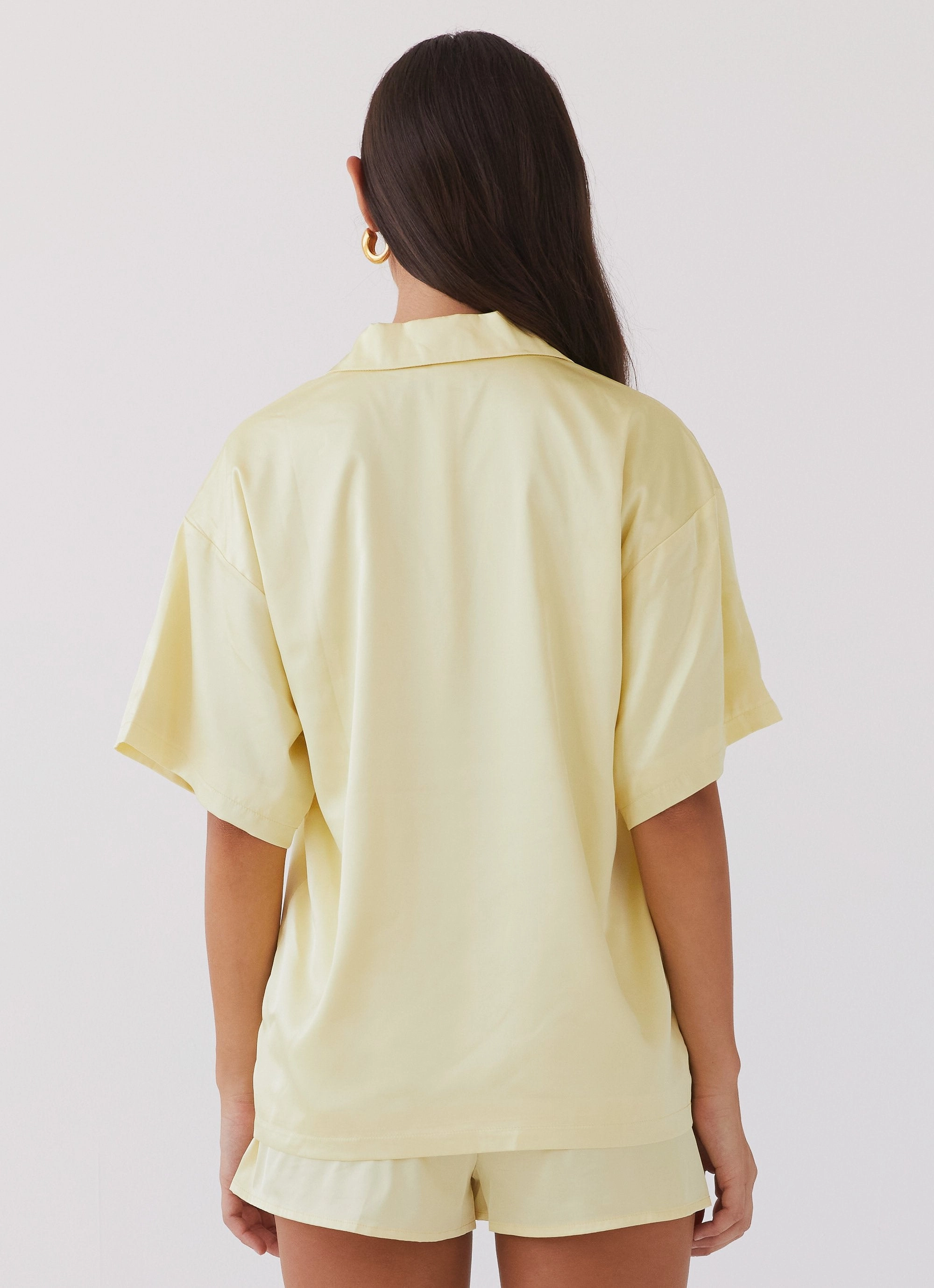 Julia Satin Oversized Shirt - Lemon Moisture Wicking Fabric