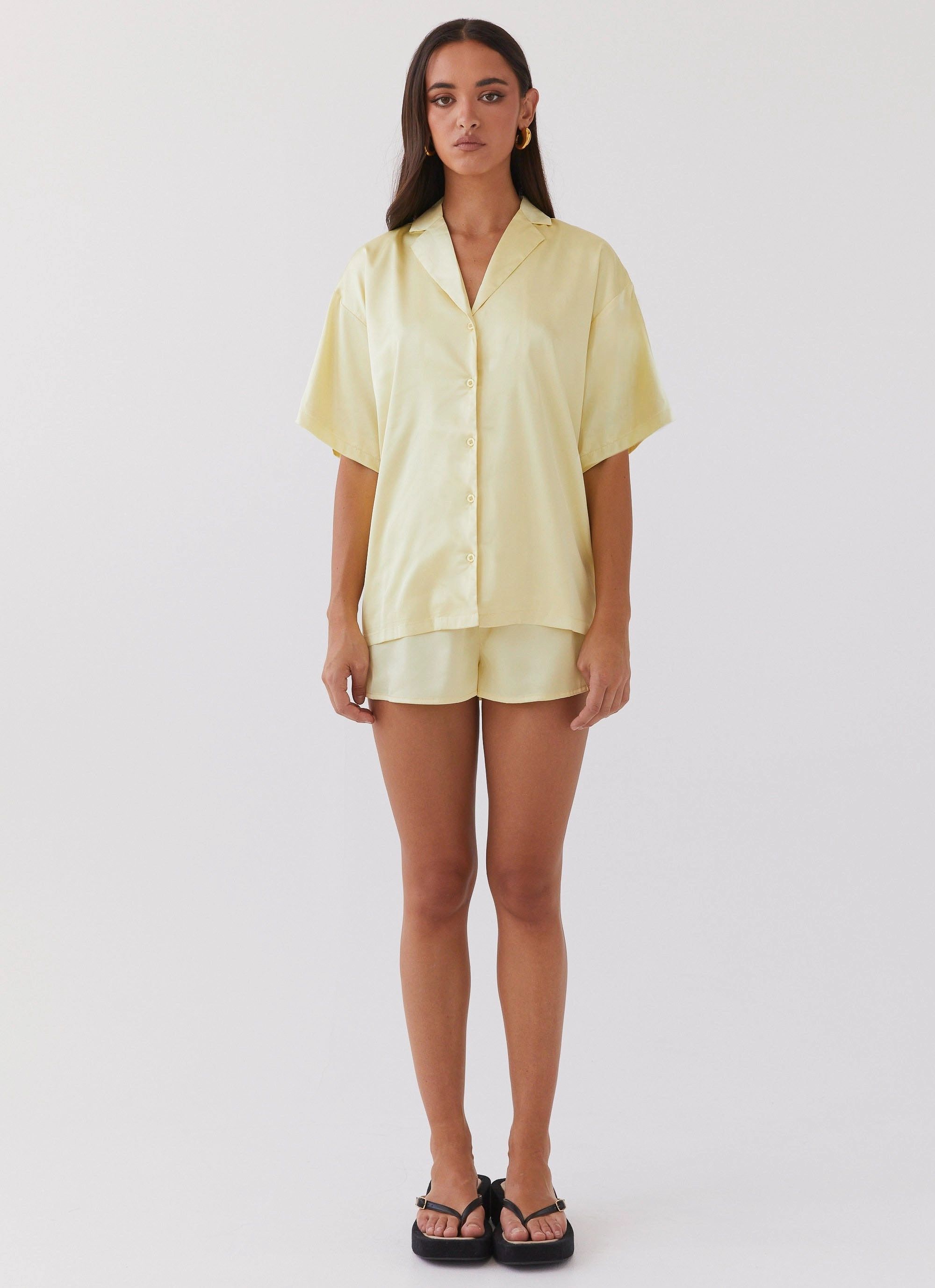 Julia Satin Oversized Shirt - Lemon Heat Reflective Lining
