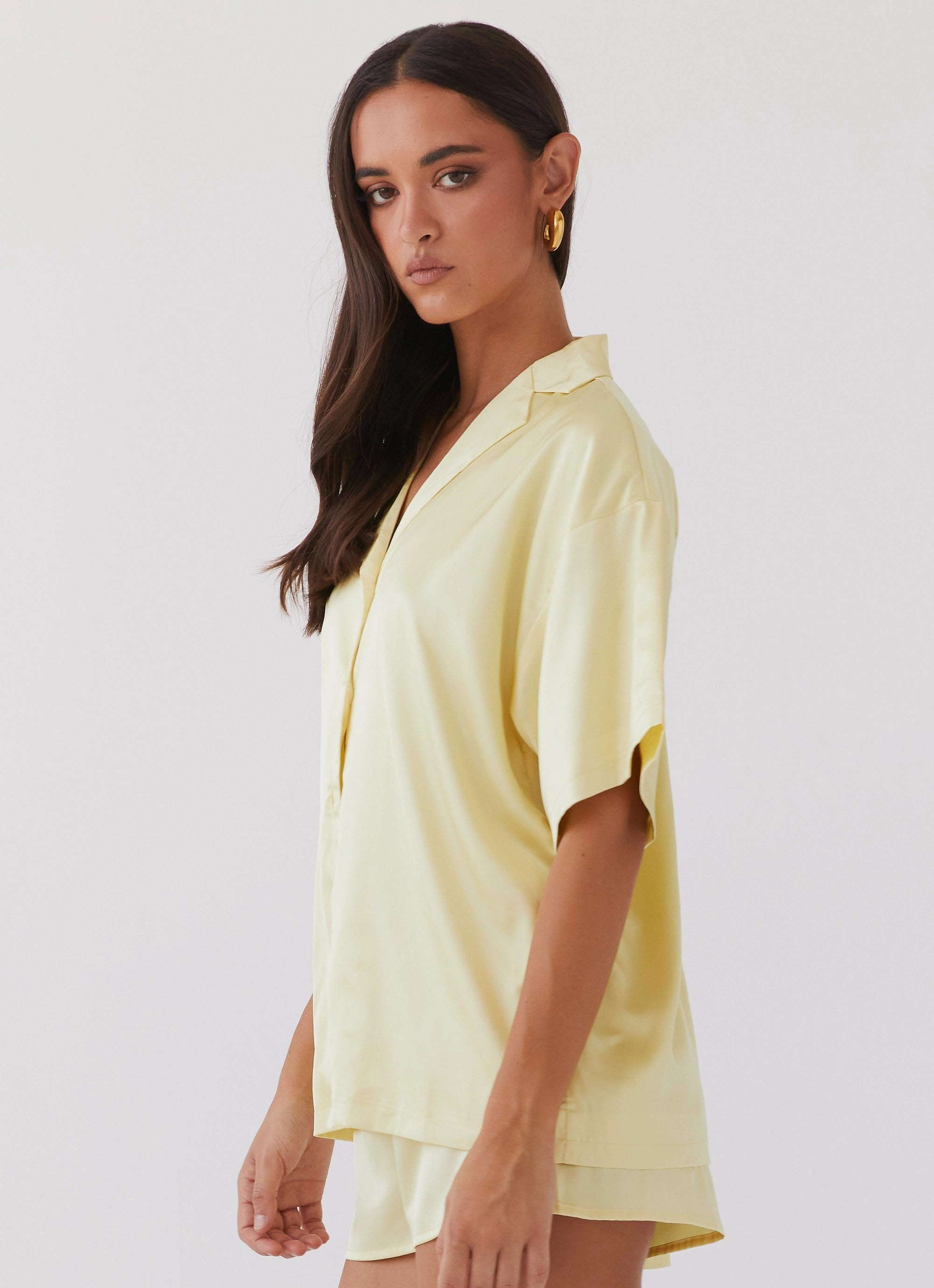 Julia Satin Oversized Shirt - Lemon Waterproof Coating