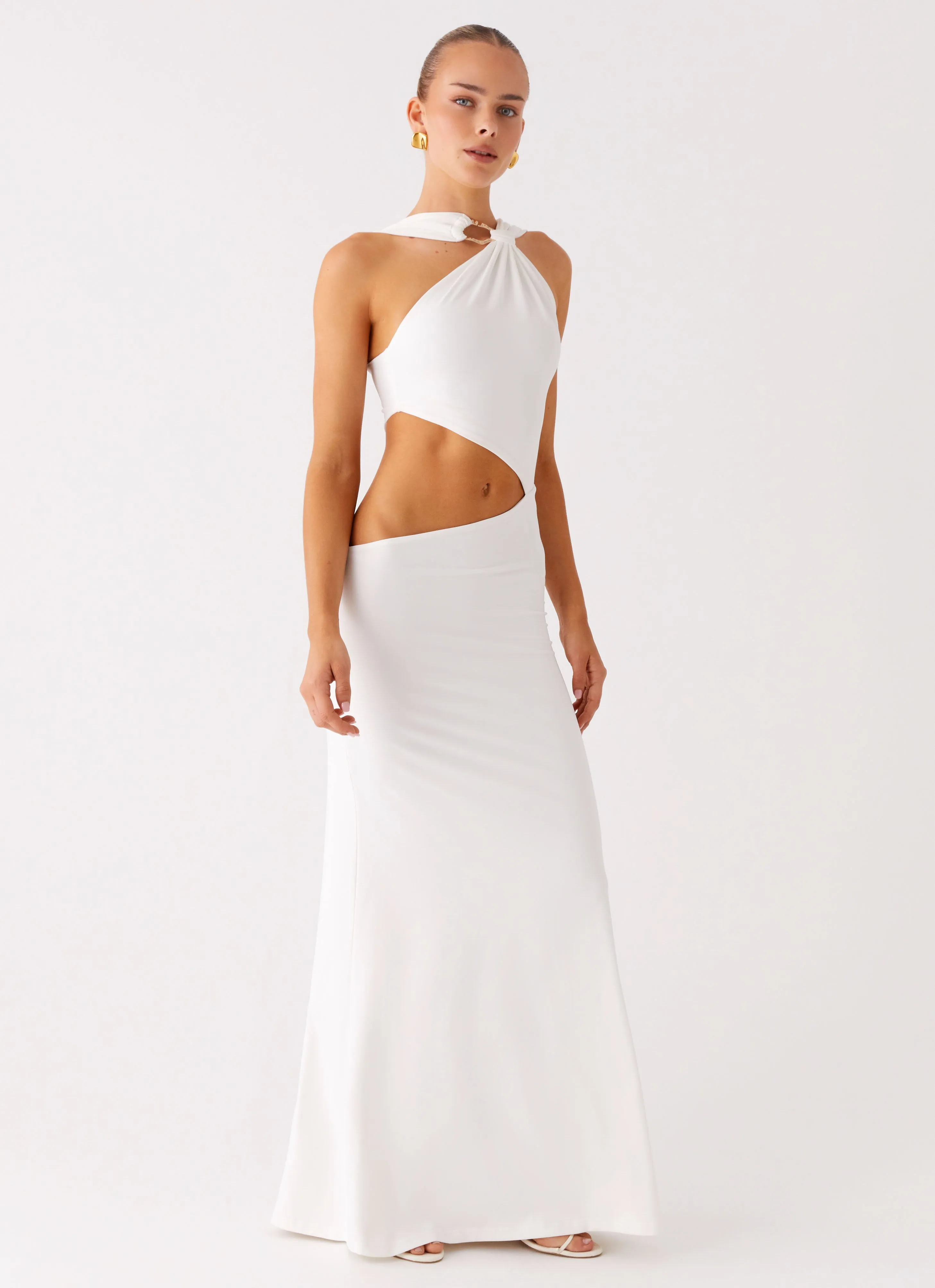 Front-Zip Juliander Knot Maxi Dress - White