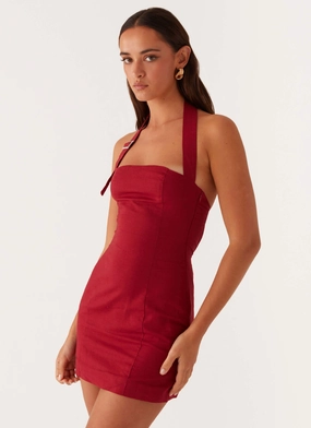 Go To Wear Julianna Linen Mini Dress - Maroon