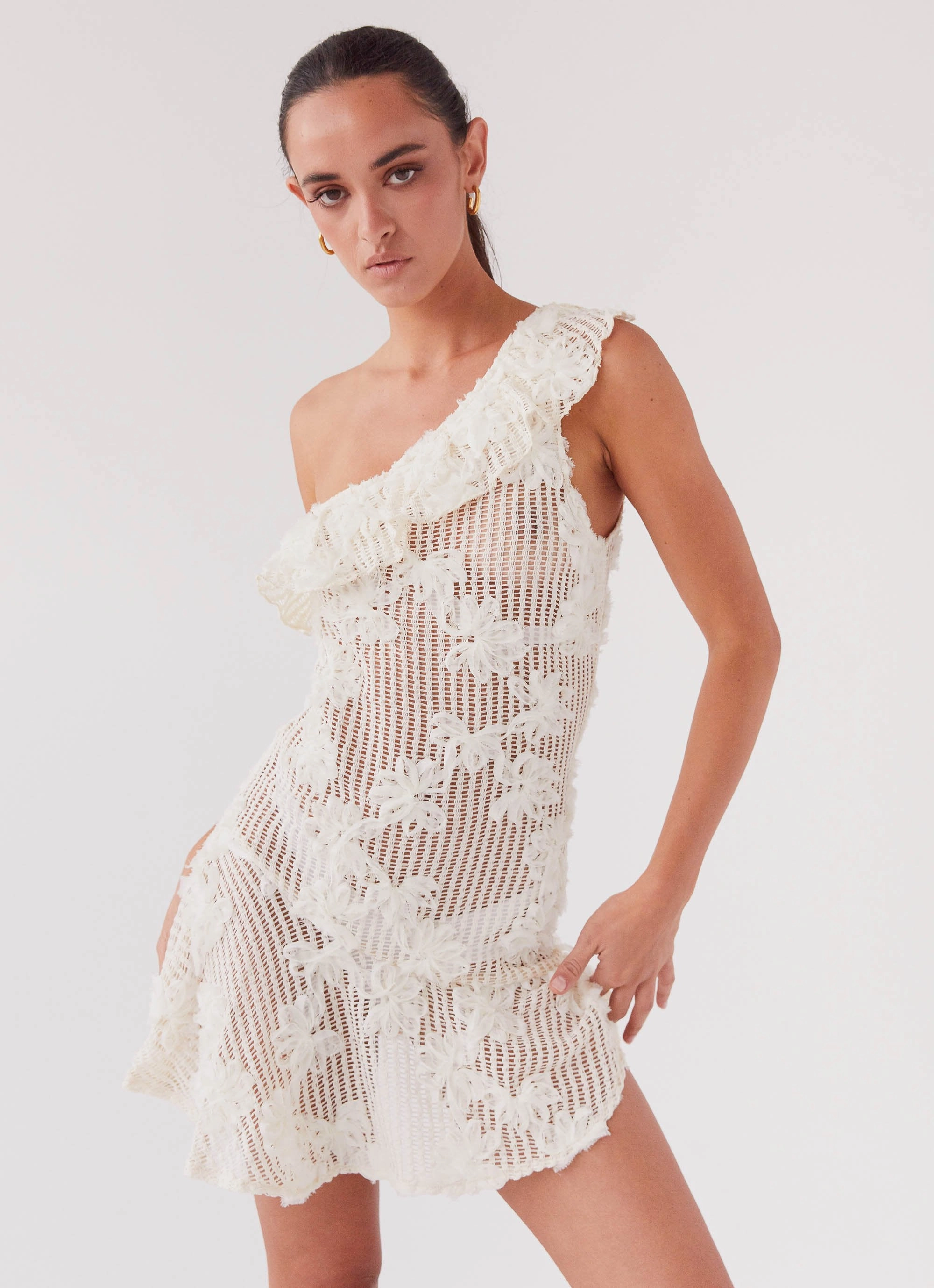 Soft and Chic Juliette Embroidered Mini Dress - Ivory Tea