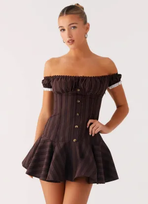 Jumana Off Shoulder Mini Dress - Toffee Stripe Light Outfit Tulle Air