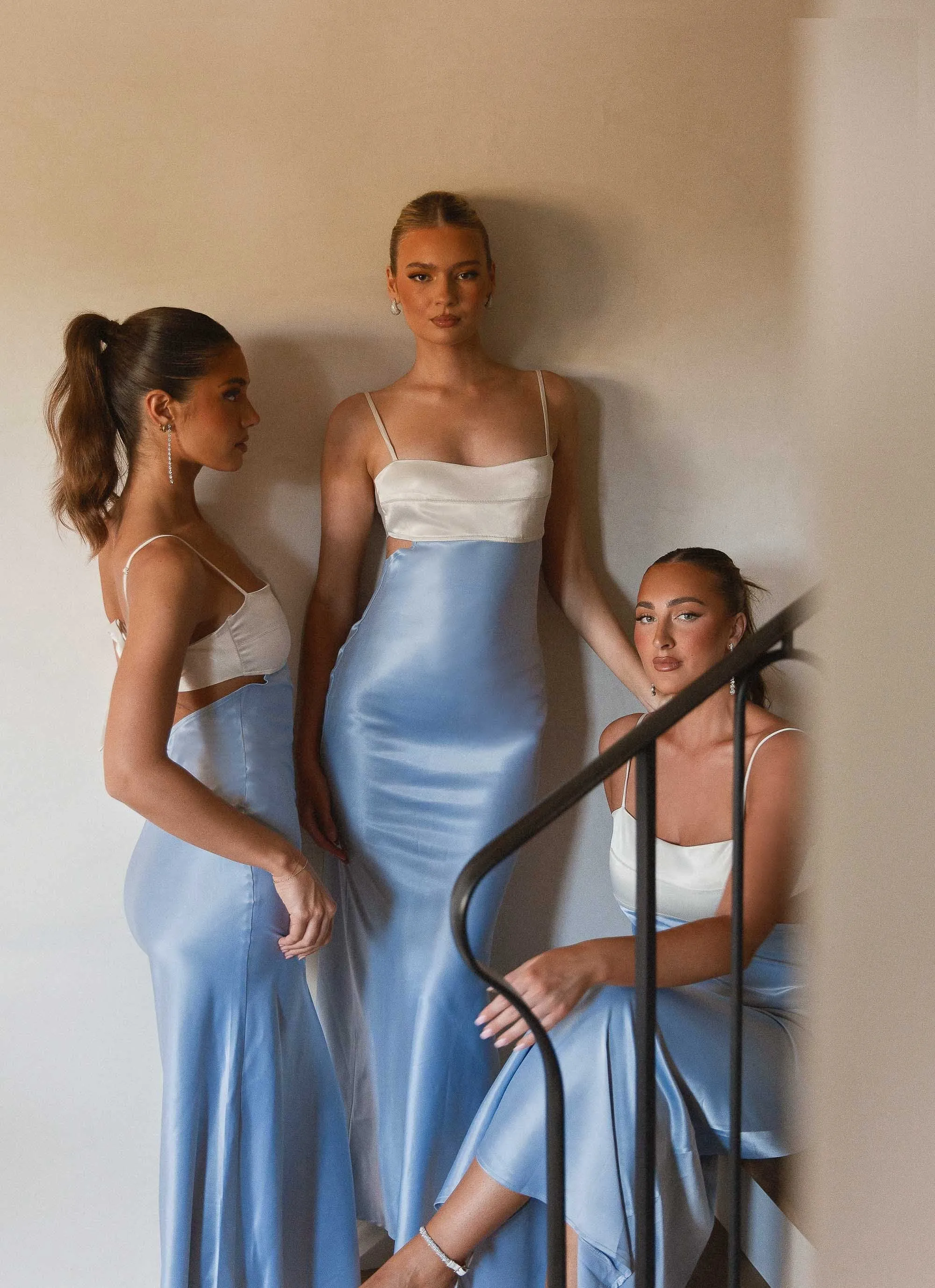 Cozy Wearable Event Safe Just Perfection Satin Maxi Dress - Ice Blue