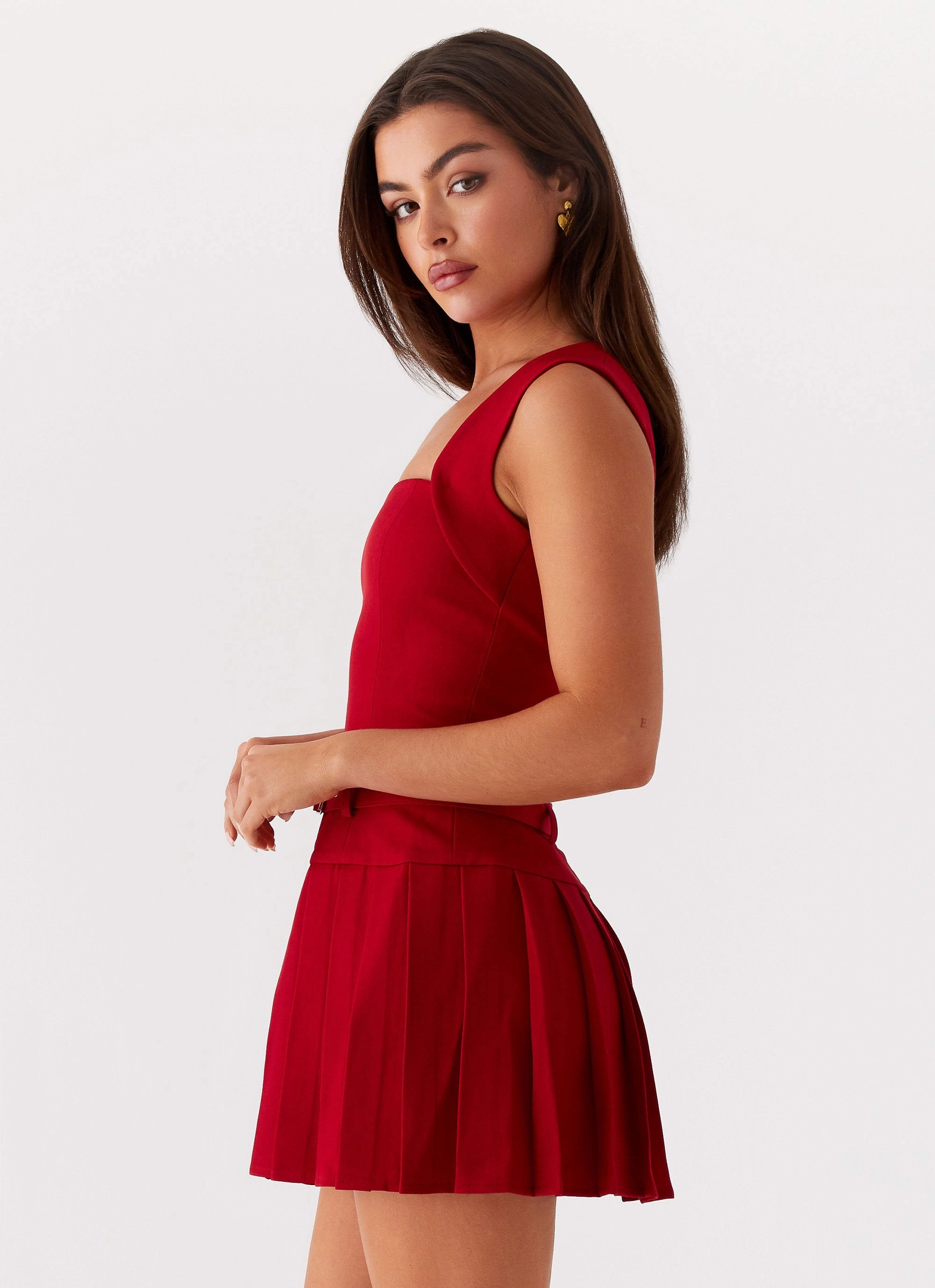 Justina Belted Mini Dress - Red Tasteful Detail