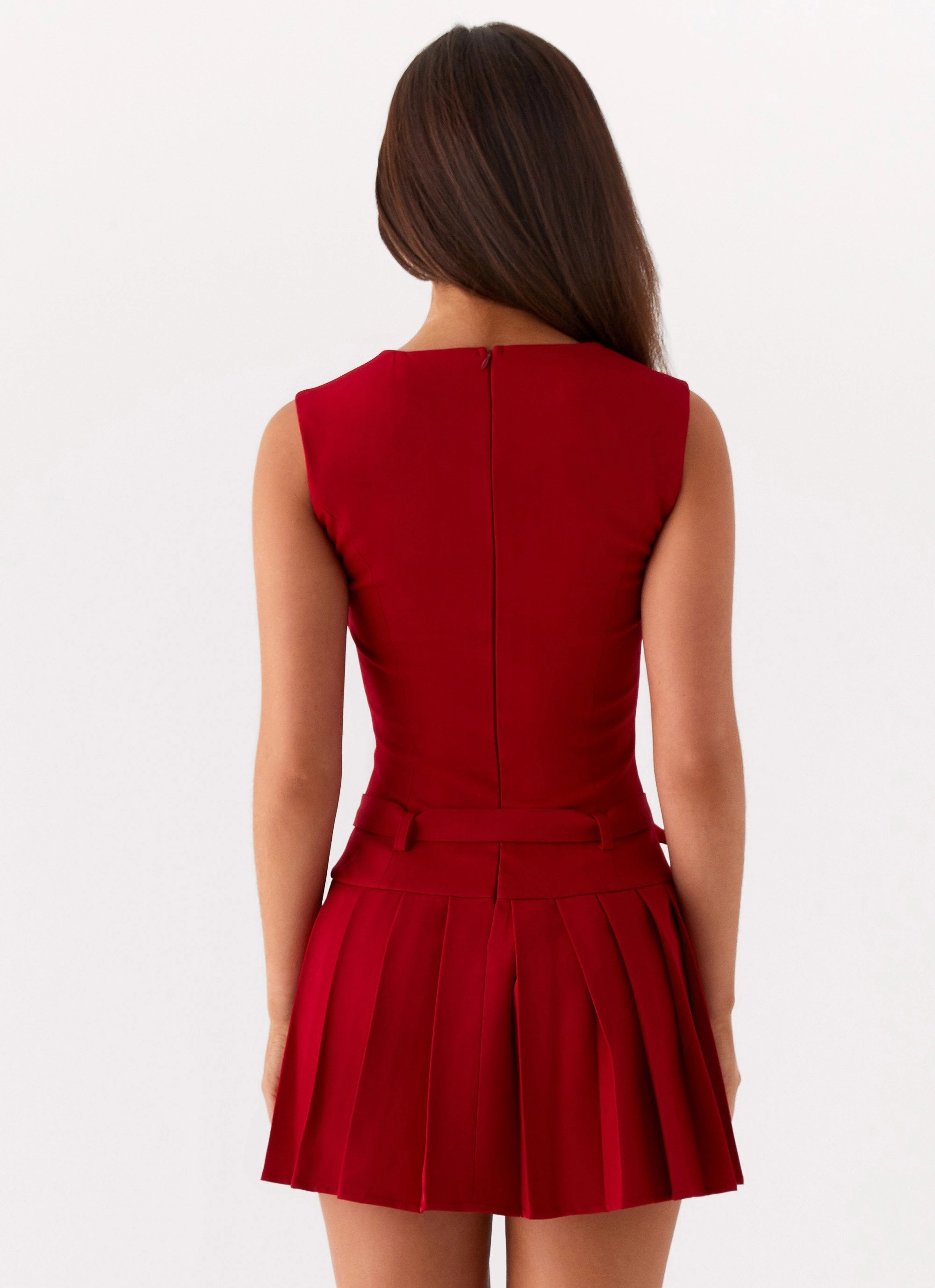 knee-length Sage Detail Justina Belted Mini Dress - Red