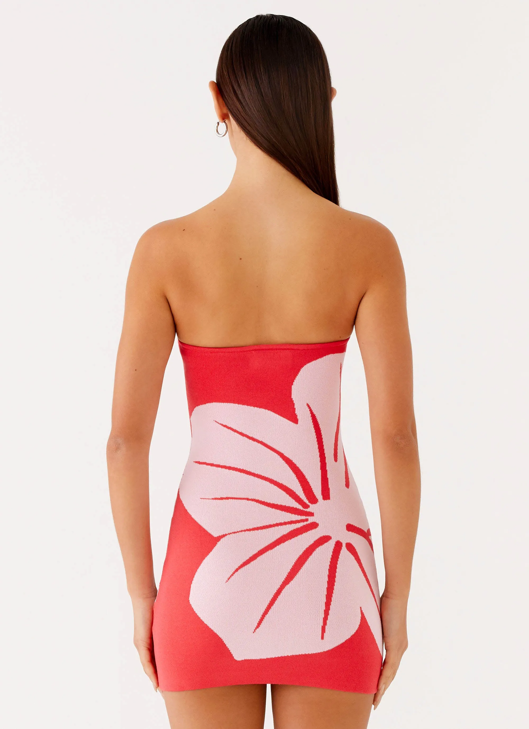 Kader Strapless Knit Mini Dress - Red Floral Family Warm