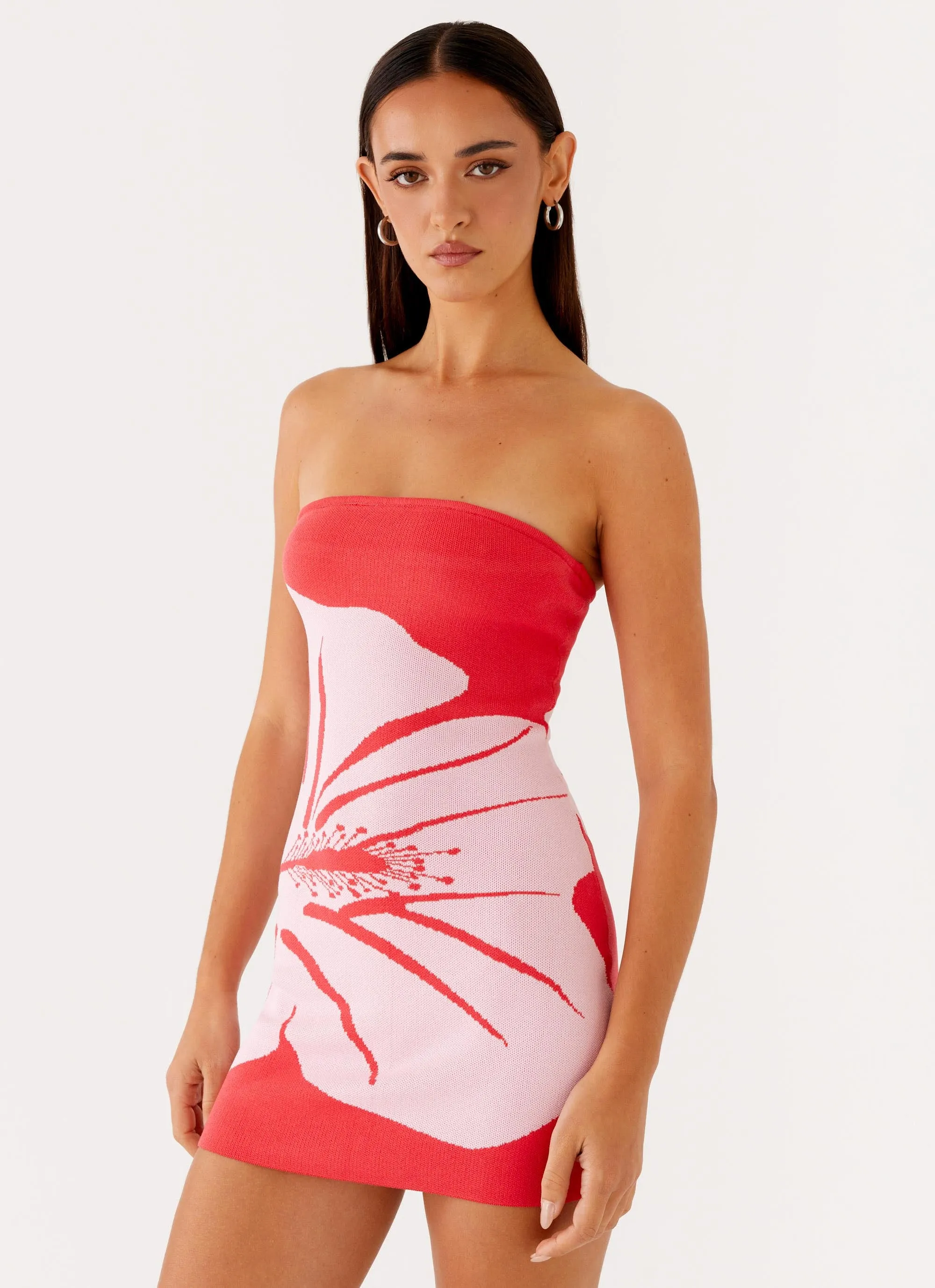 Kader Strapless Knit Mini Dress - Red Floral City Rhythm