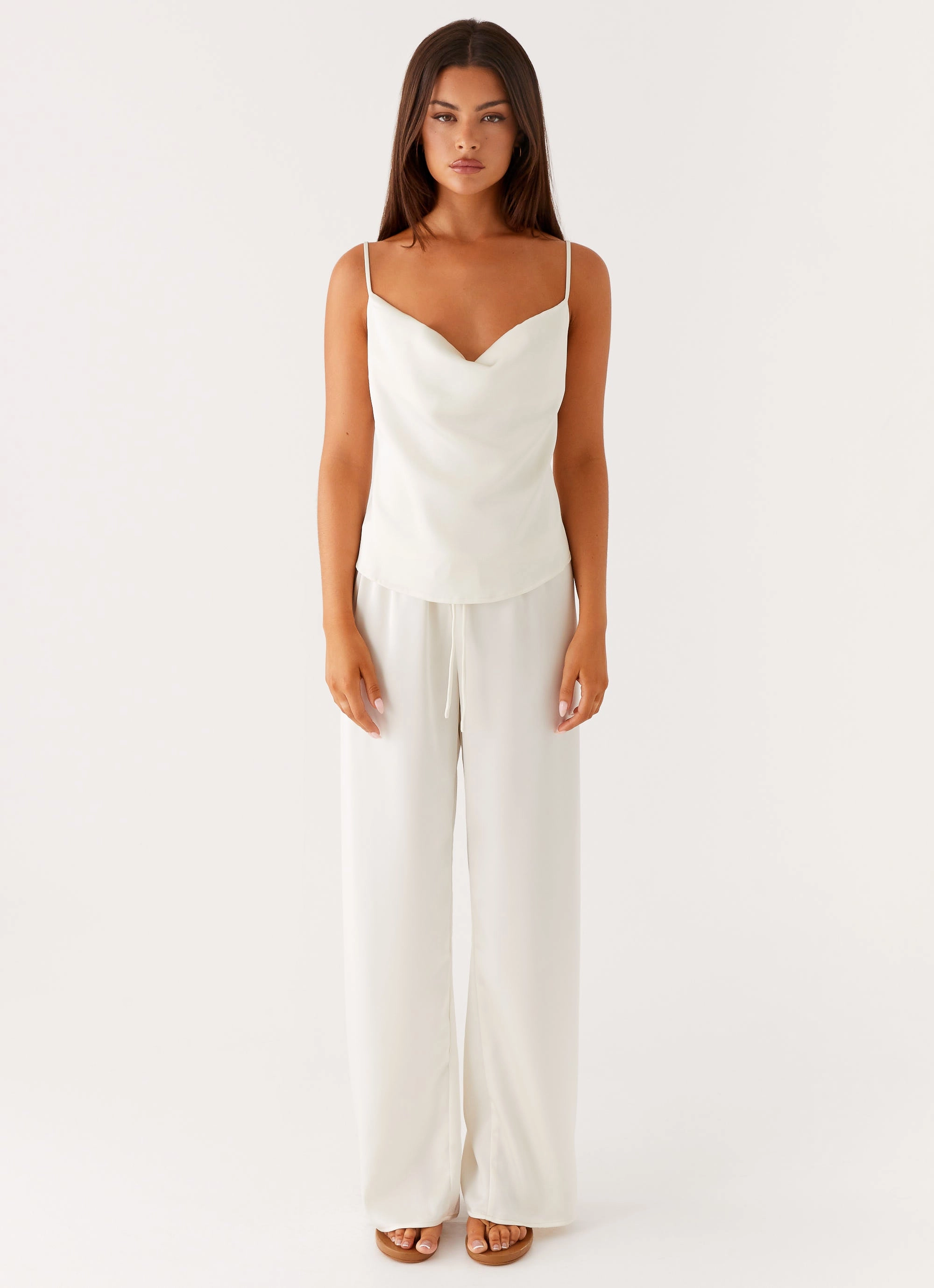 Adjustable Hem Kaia Cowl Neck Top - Butter