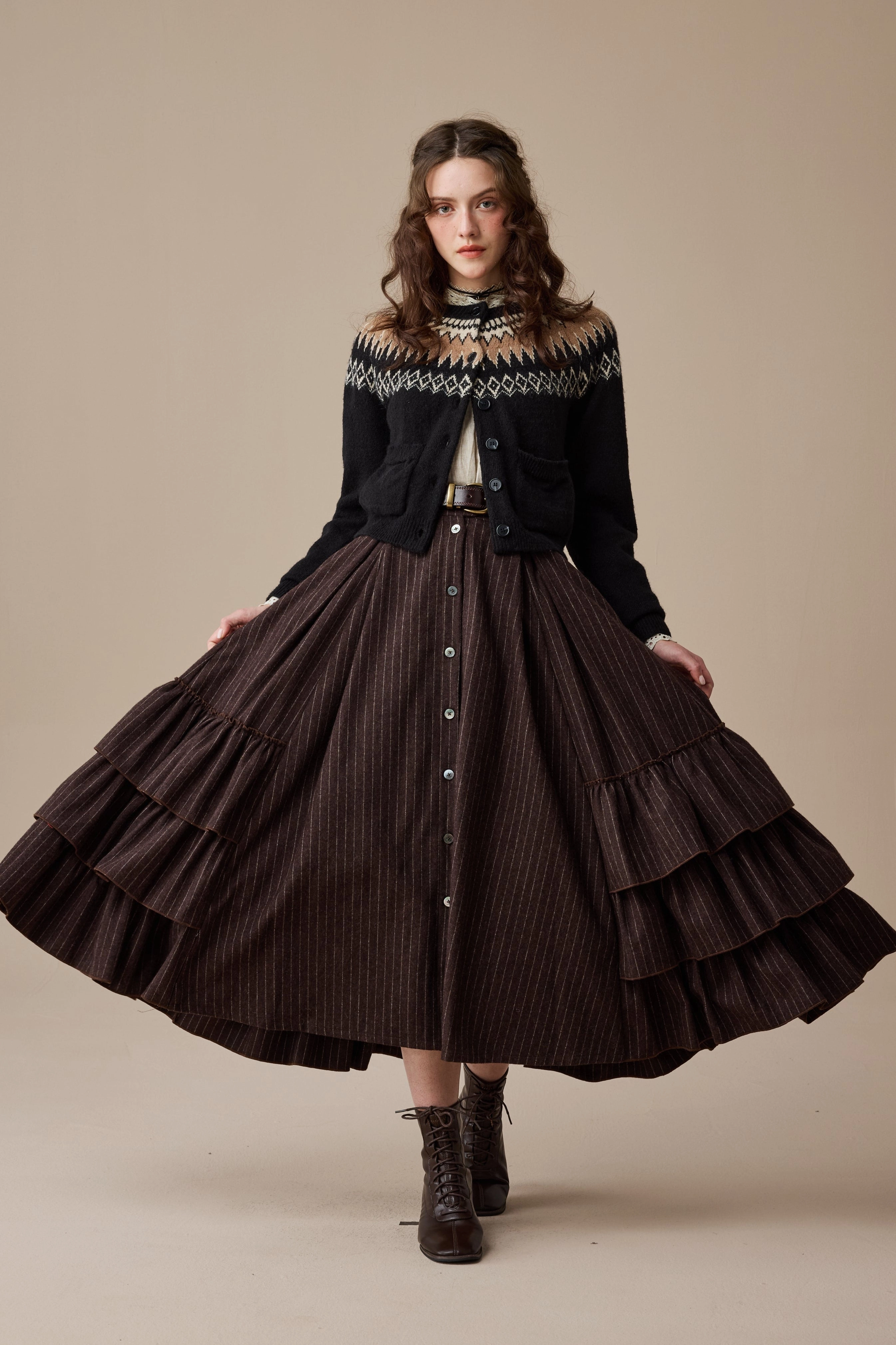 Quick Access Zipper FrenchTerryTexture Kaite 18 |ruffled maxi wool skirt