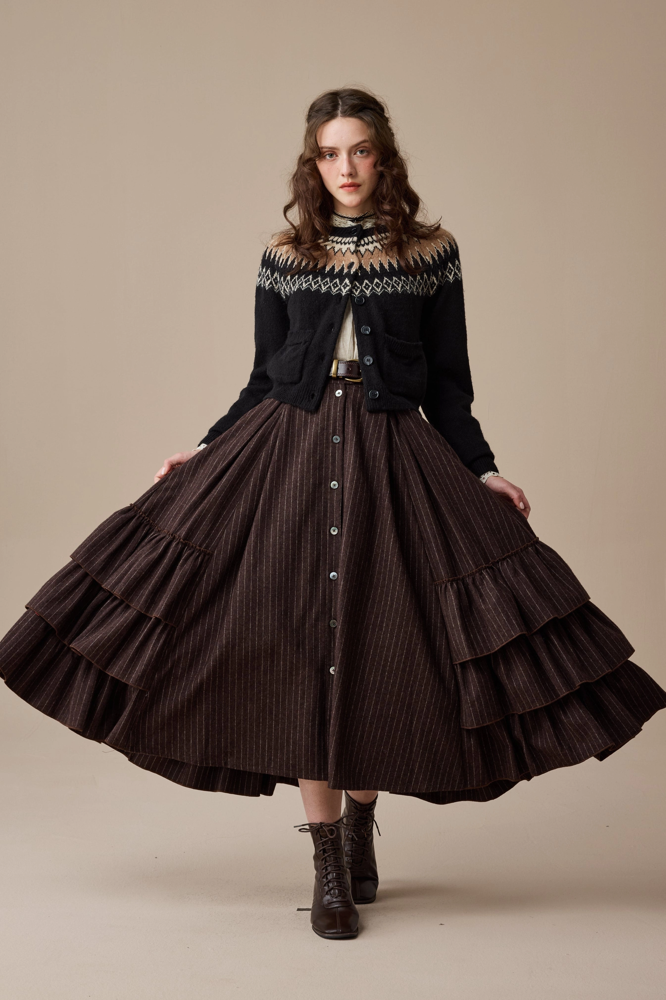 Kaite 18 |ruffled maxi wool skirt Tagless Labeling WaterResistant
