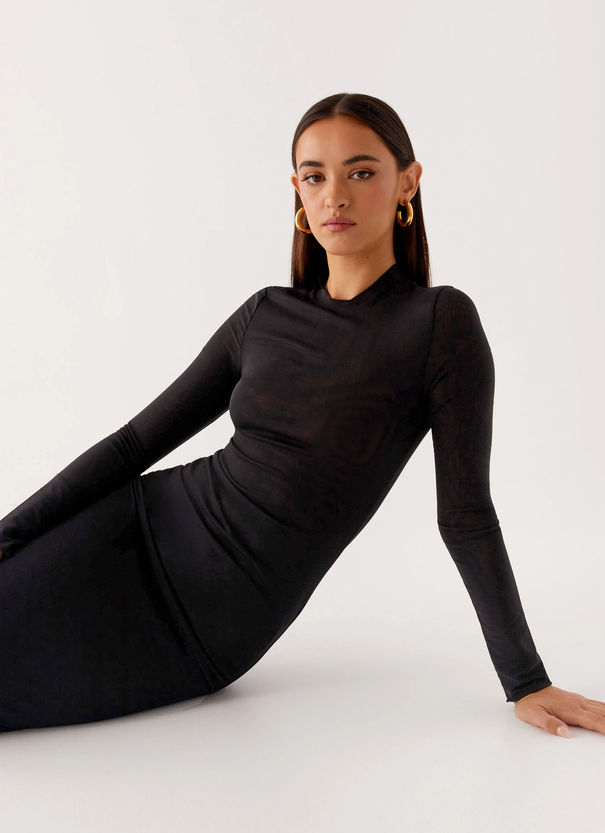 Kamora Maxi Dress - Black Shirred-Detail