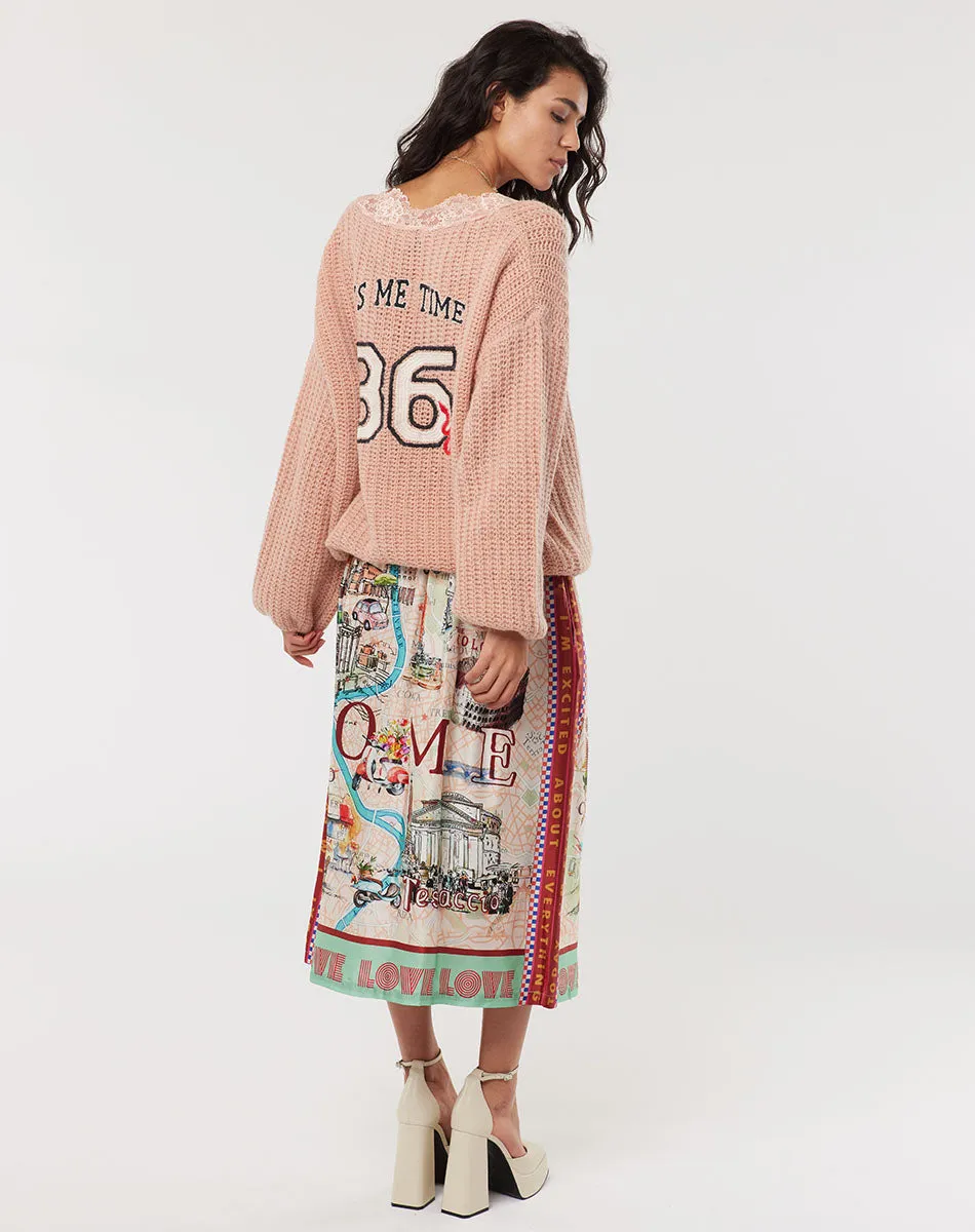 Kara Lace V-Neck Blush Sweater