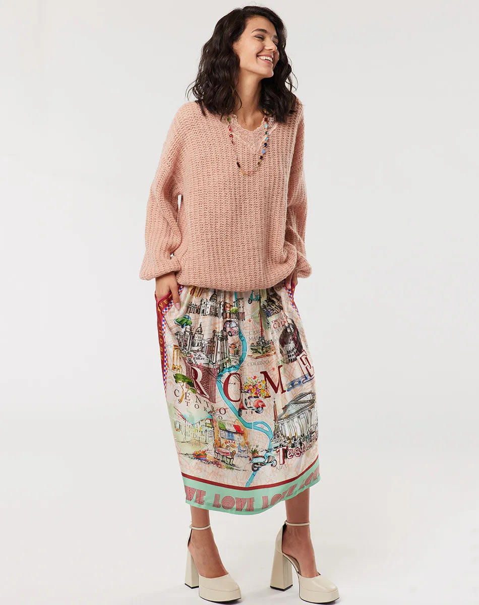 Kara Lace V-Neck Blush Sweater