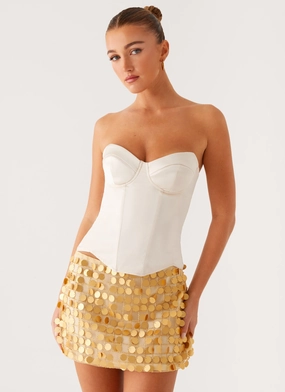 Comfort Base Chilly Weather Fit Kasen Sequin Mini Skirt - Gold