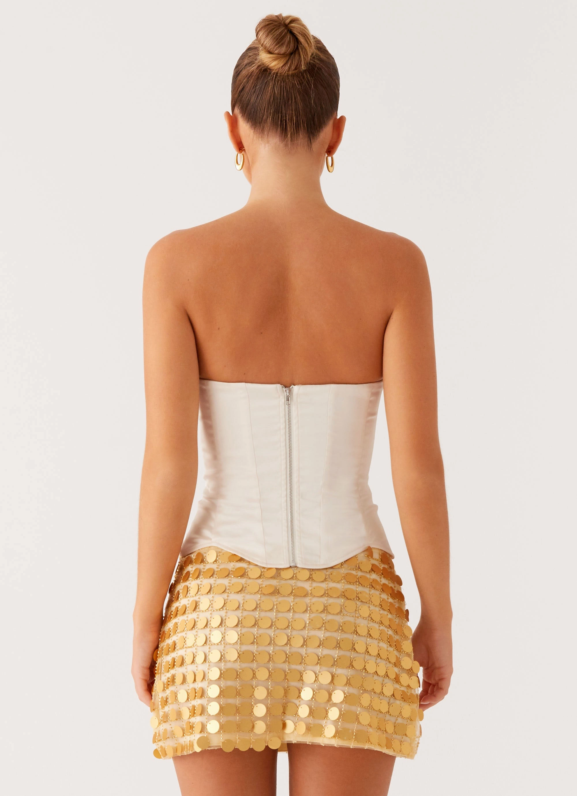 OrganicCottonBlend Versatile Fit Kasen Sequin Mini Skirt - Gold
