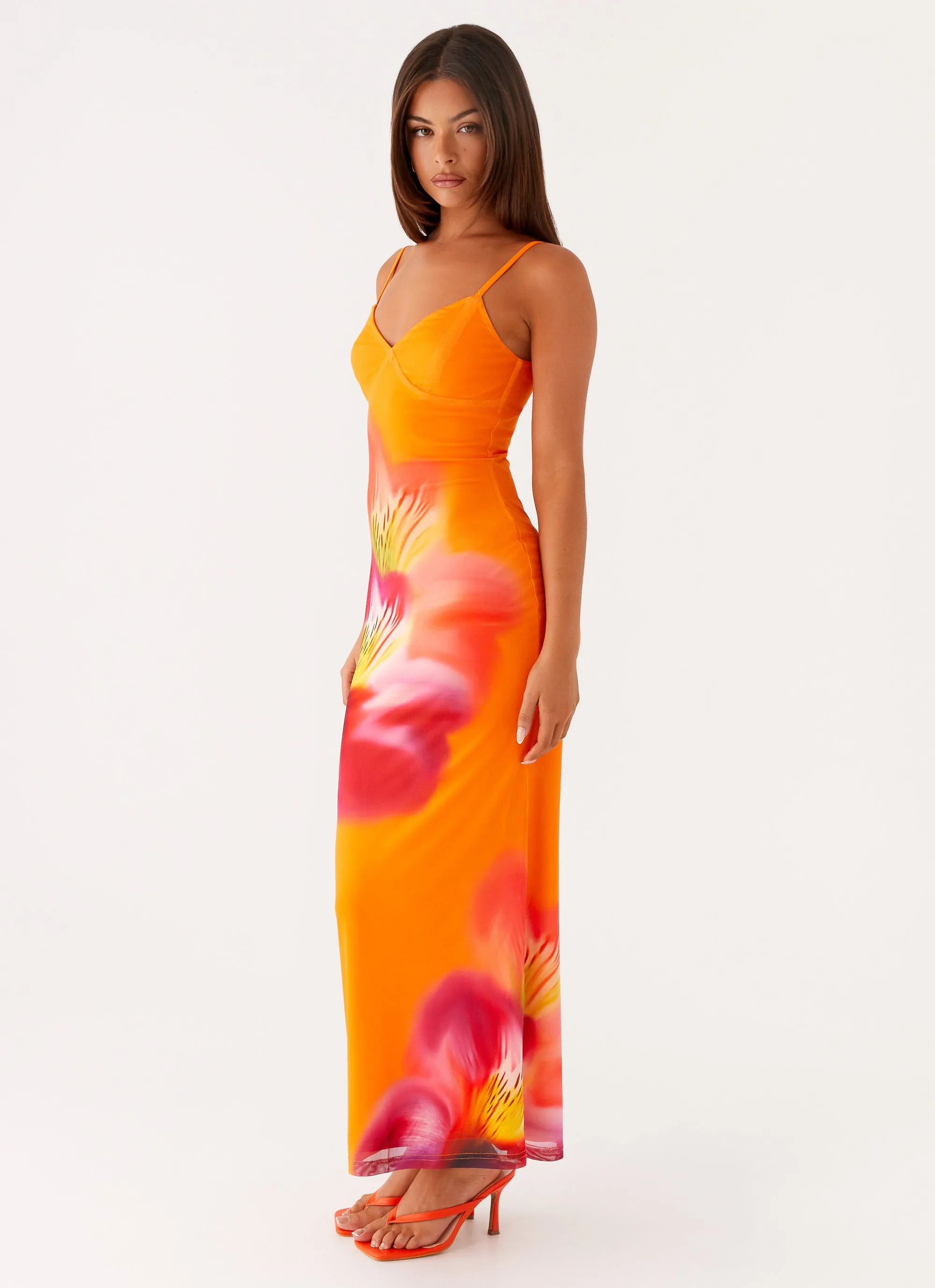 Kasey Midi Dress - Orange Tropical Light Shape