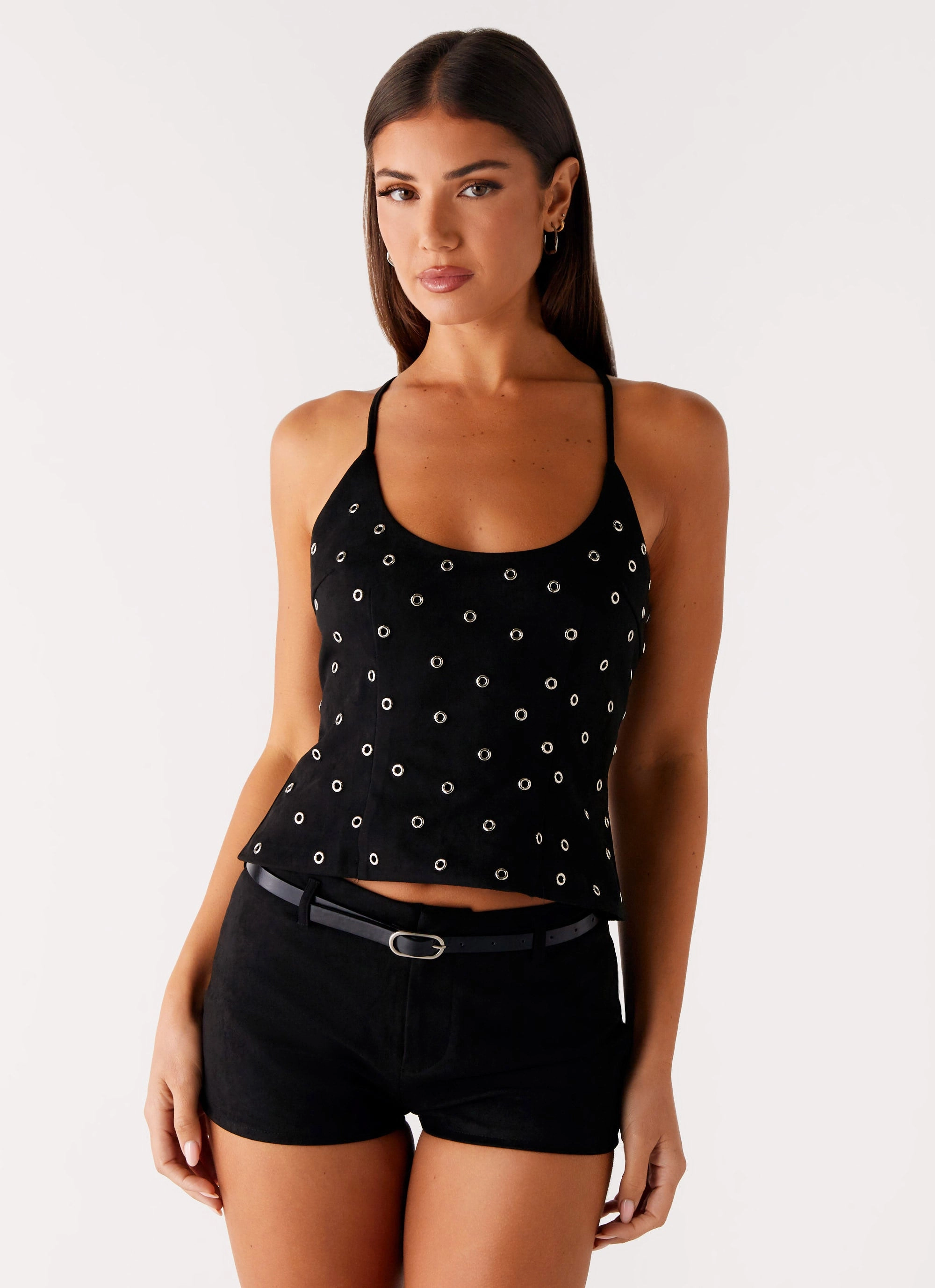NonSlipGrip Katie Suede Mini Shorts - Black