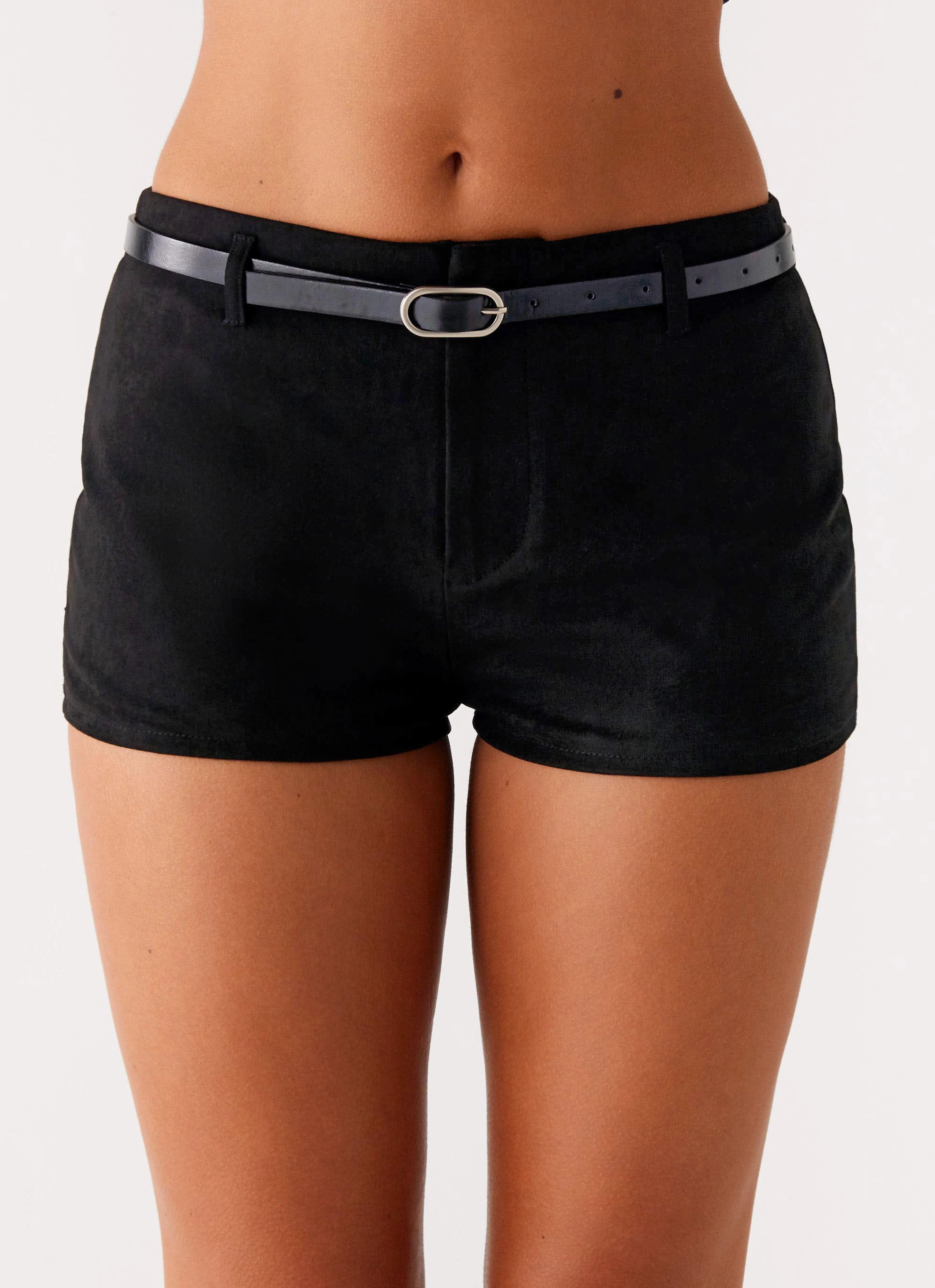 Hidden pockets Outdoor Adventure Katie Suede Mini Shorts - Black