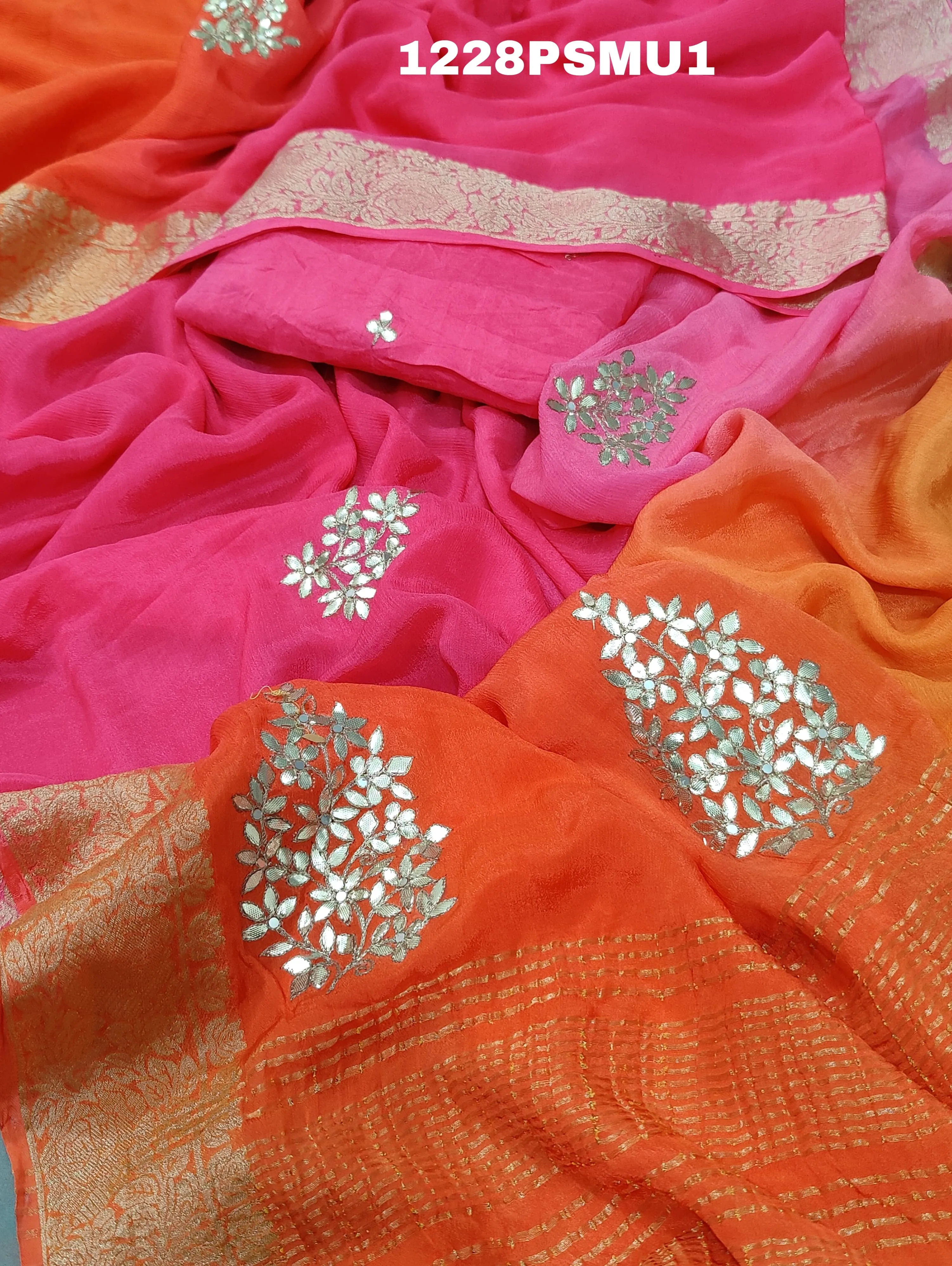 KcPc Latest New Launch Pure Chiffon Multi Color Gottapatti Work Saree With Blouse,CHAND