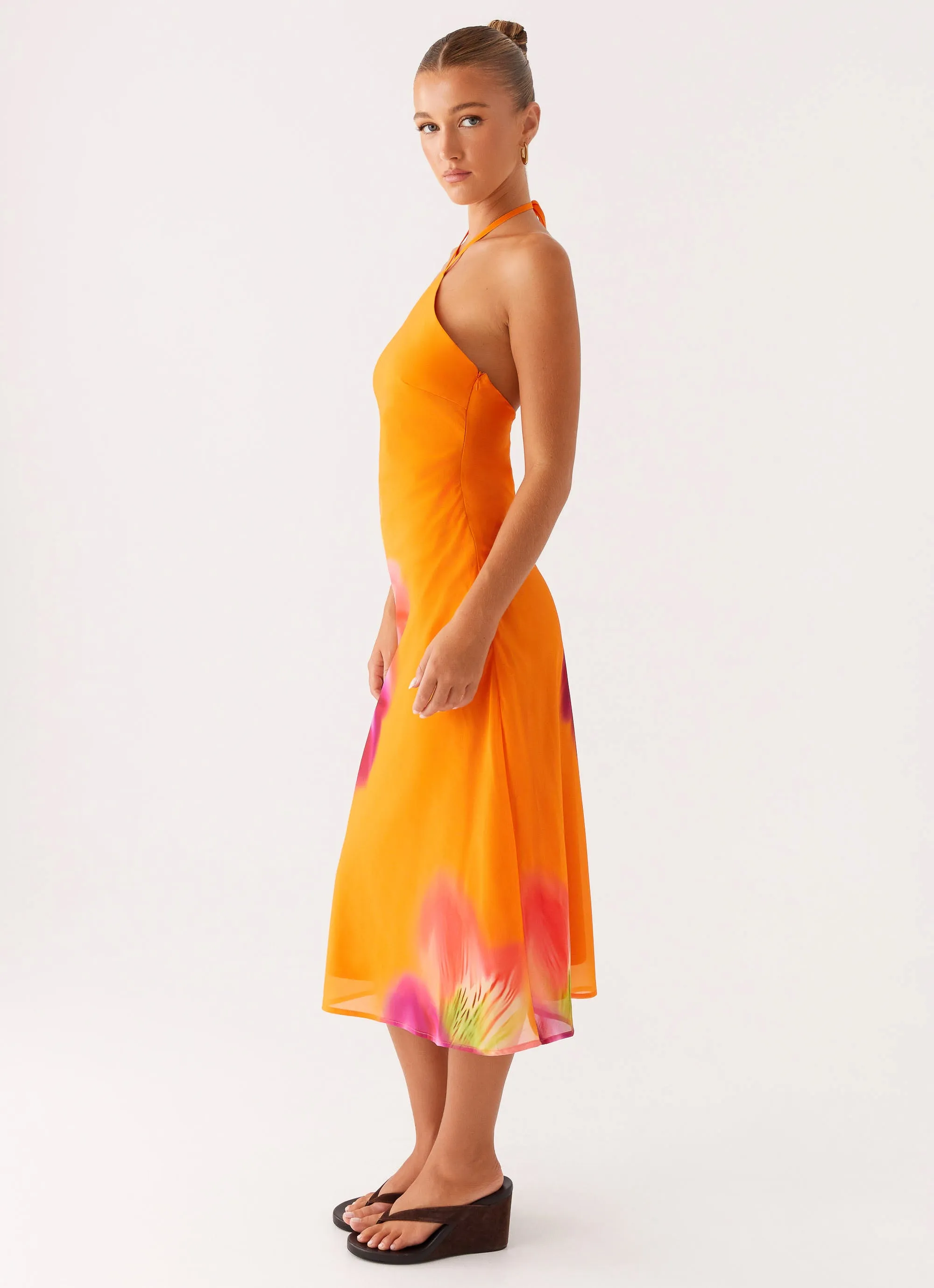 Feminine Charm Sleeve Light Kea Midi Dress - Orange Tropical