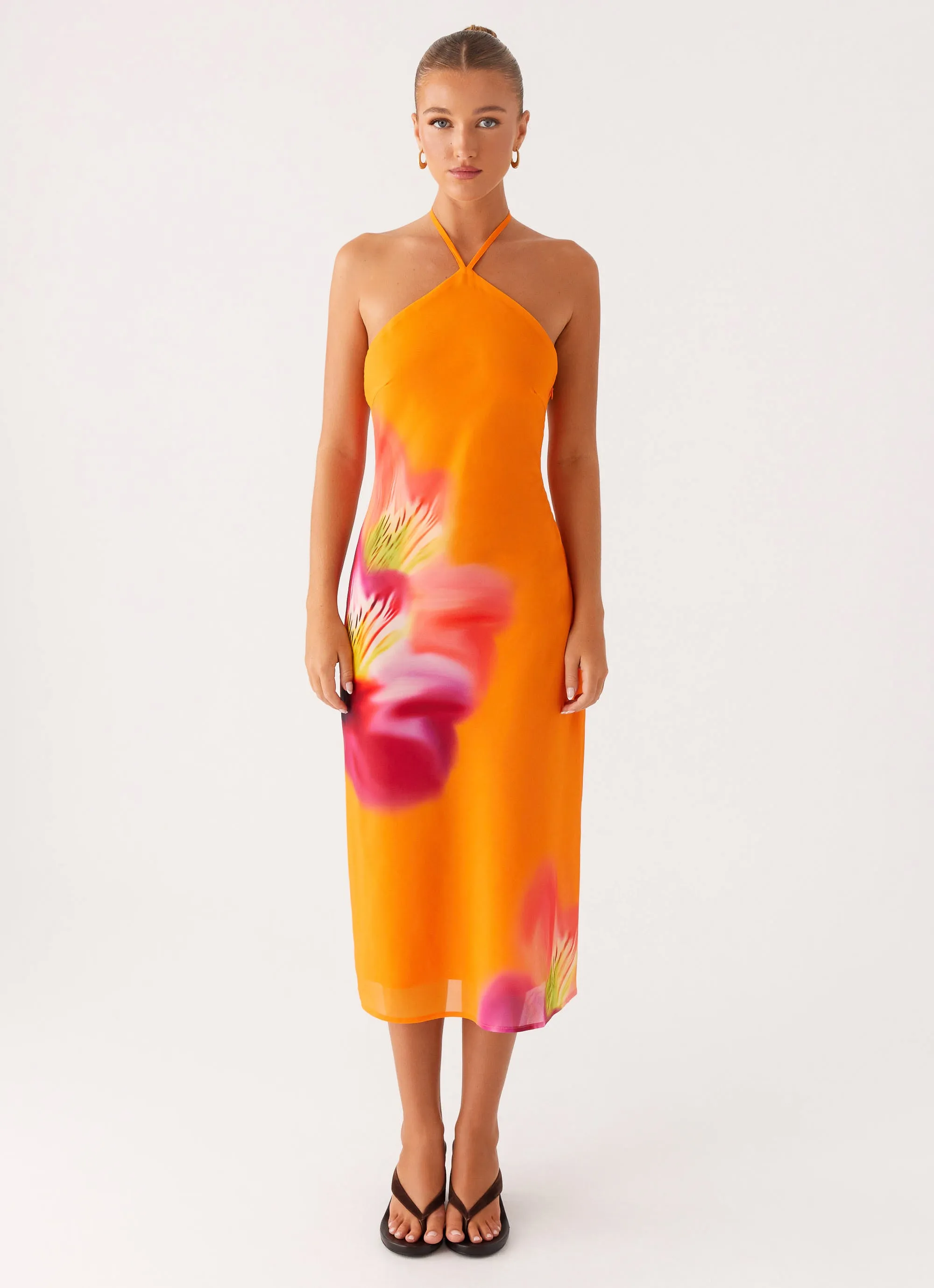 Kea Midi Dress - Orange Tropical Photo Bright