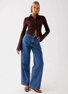 Tight Cut Non Slip Waist Grip Keanna Low Rise Jeans - Indigo
