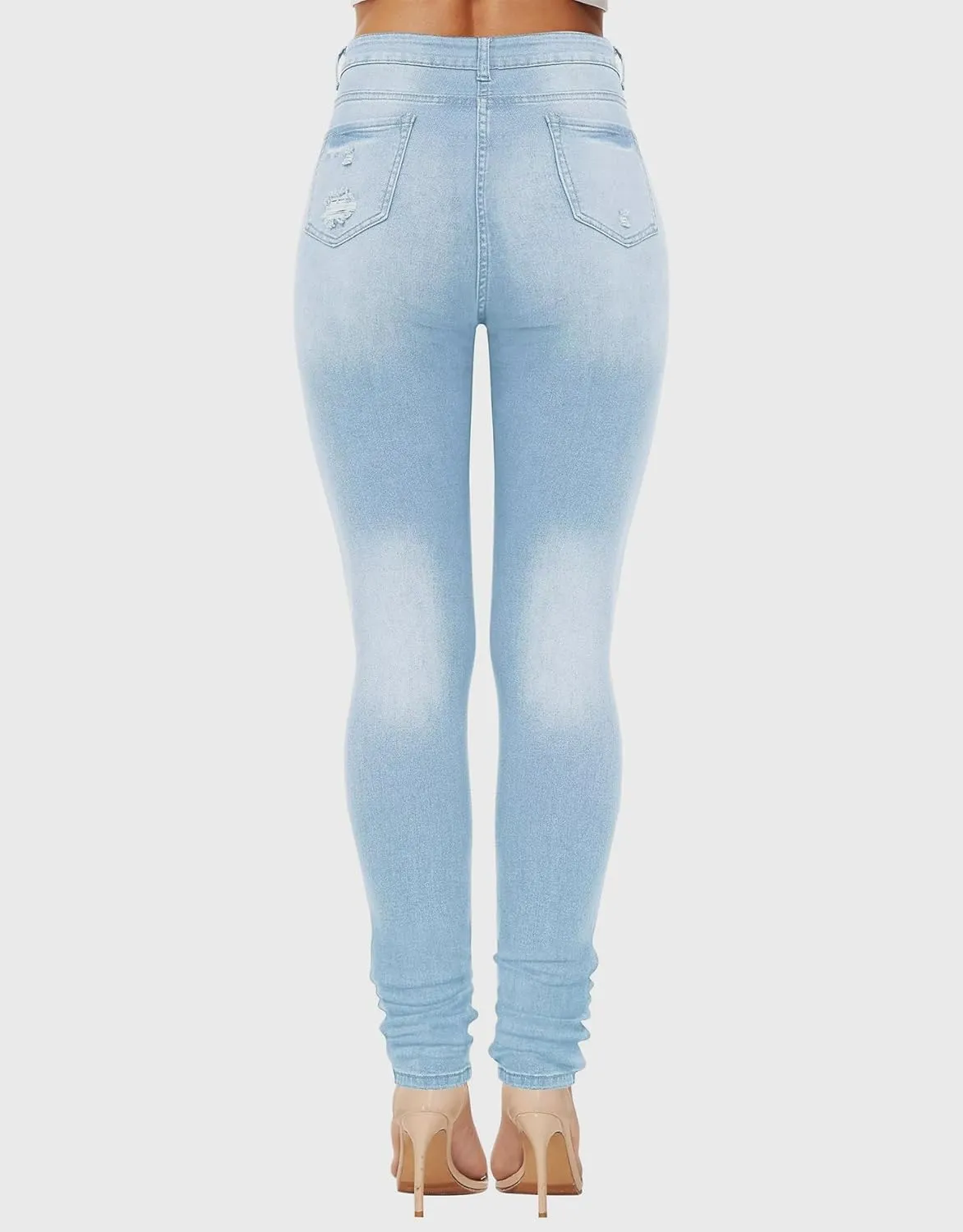 Kedera Women's High Waisted Ripped Jeans Rhinestone Star Printed Butt Lifting Skinny Stretch Jeans Denim Pants