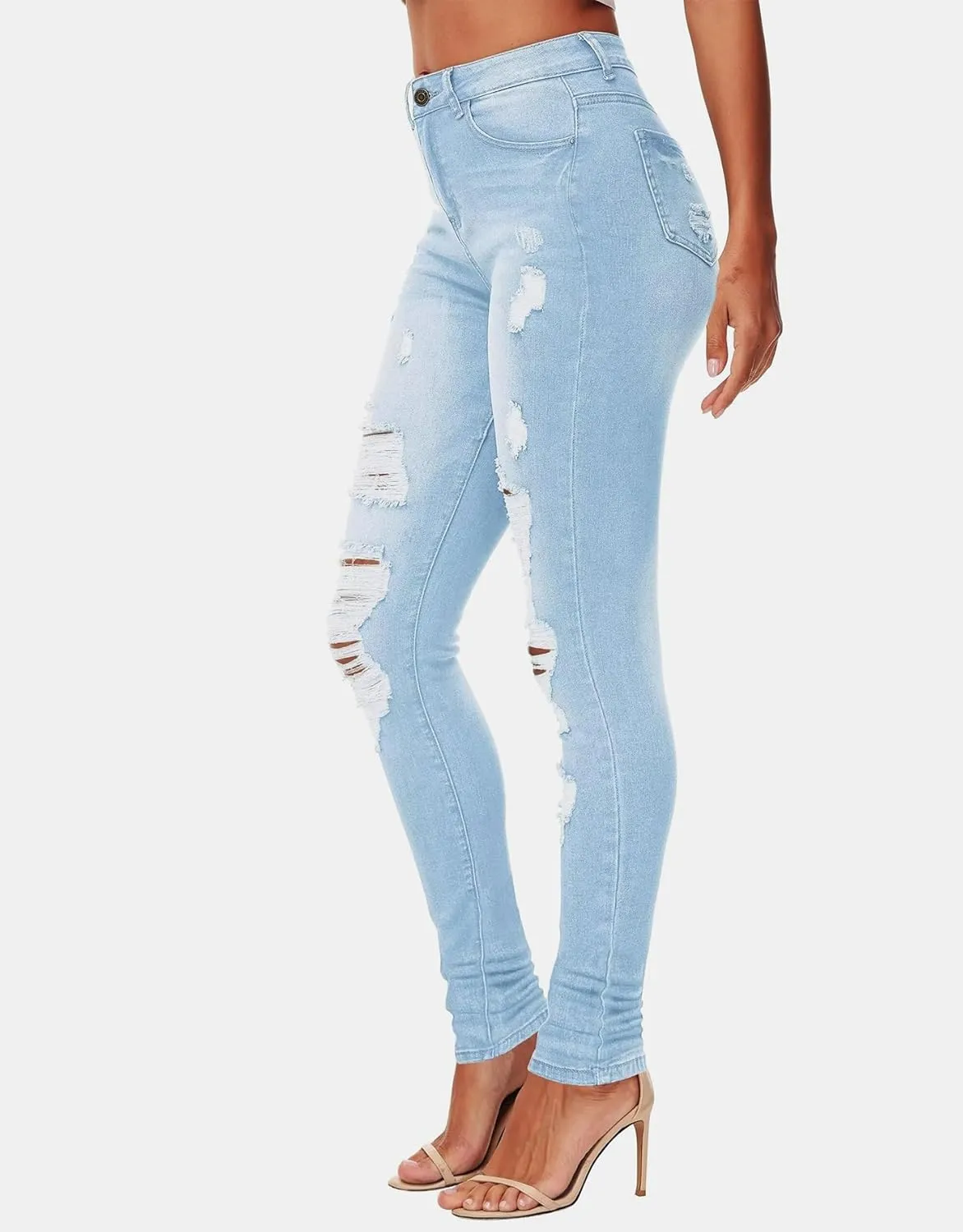 Kedera Women's High Waisted Ripped Jeans Rhinestone Star Printed Butt Lifting Skinny Stretch Jeans Denim Pants