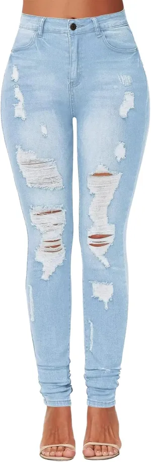 Kedera Women's High Waisted Ripped Jeans Rhinestone Star Printed Butt Lifting Skinny Stretch Jeans Denim Pants