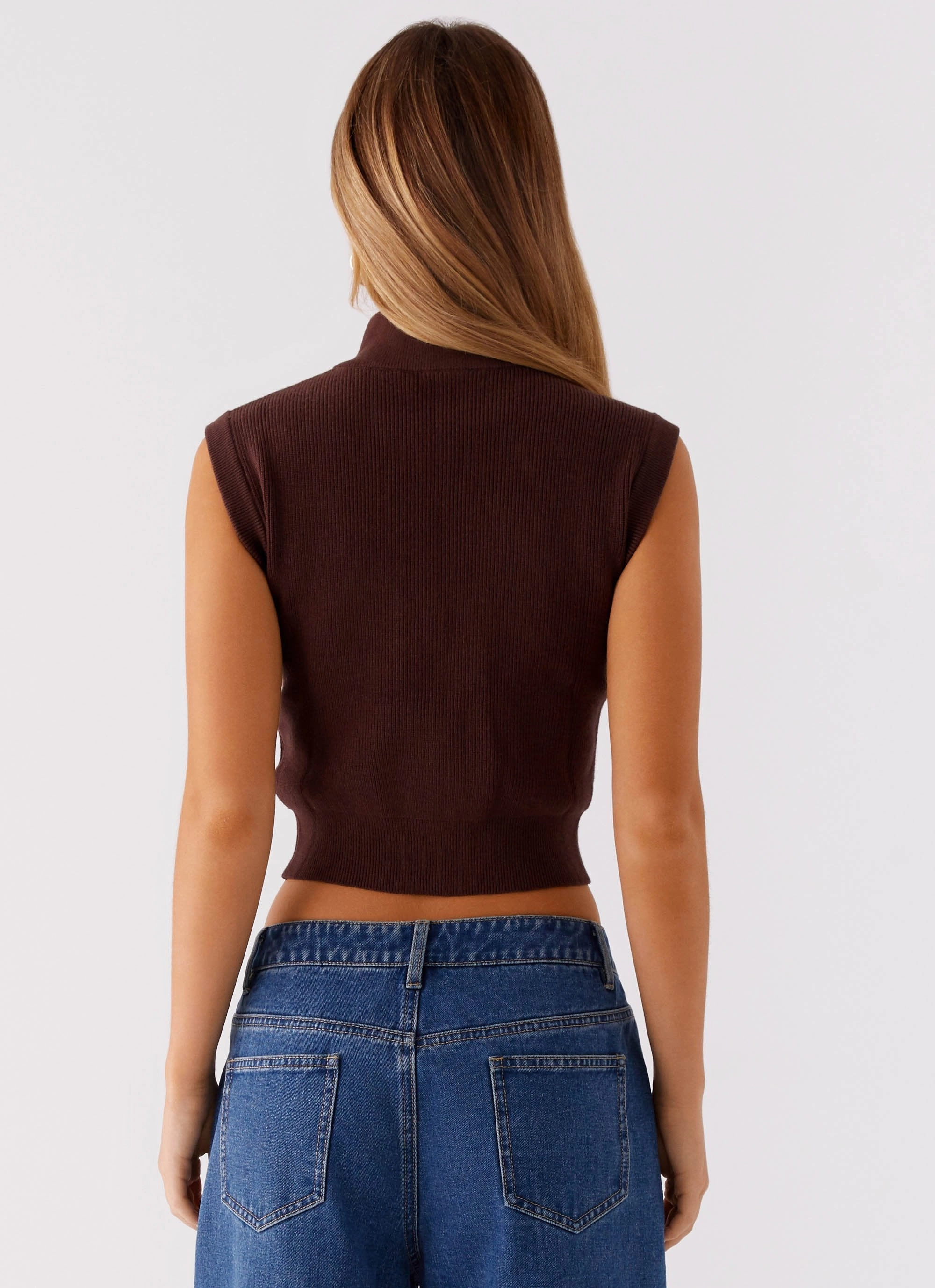 Button Down Collar Style Sporty Sweatshirt Keegan Knit Vest - Chocolate