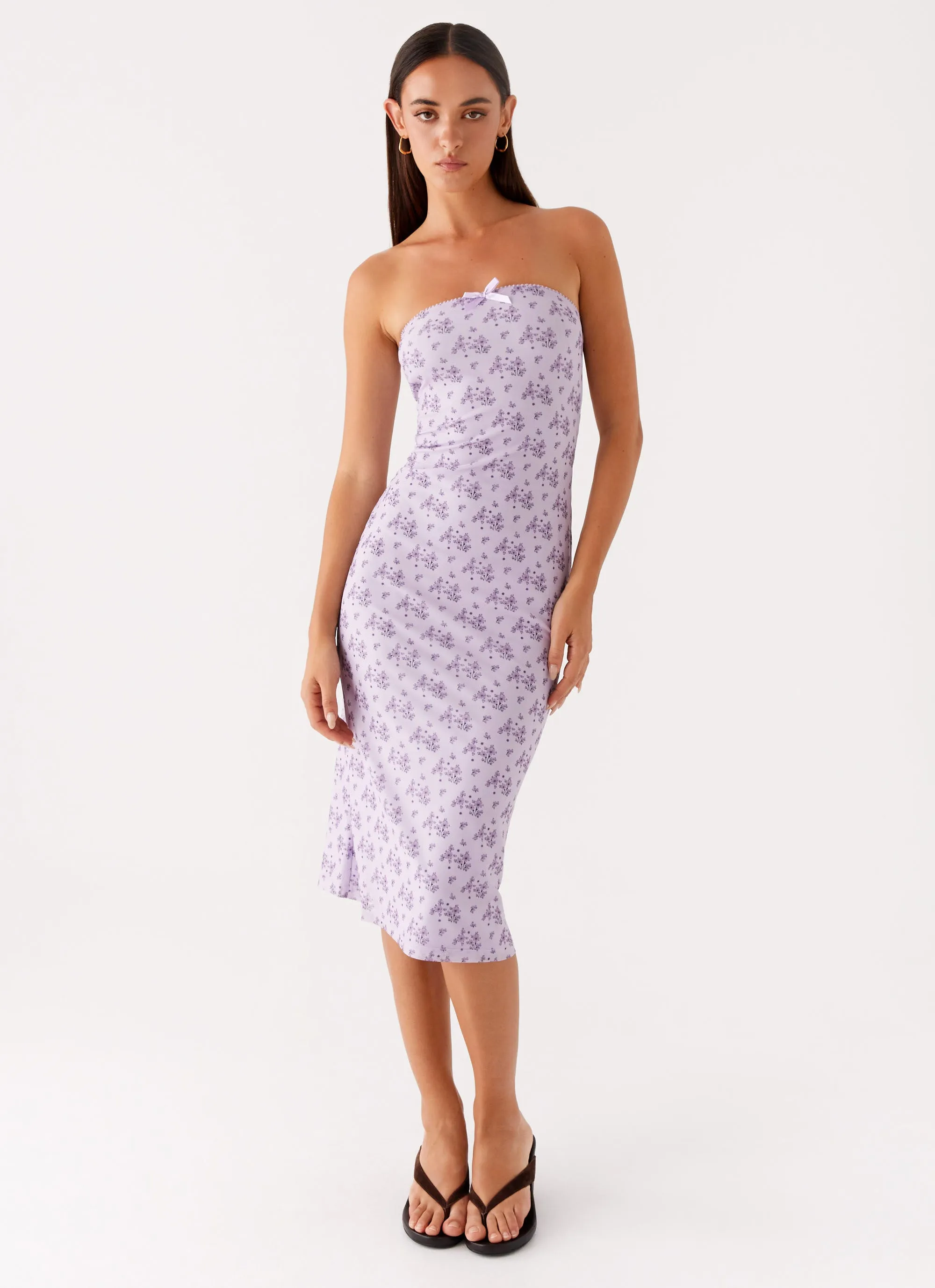 Keila Strapless Midi Dress - Lavender Meadow Neat Finish Fluid movement