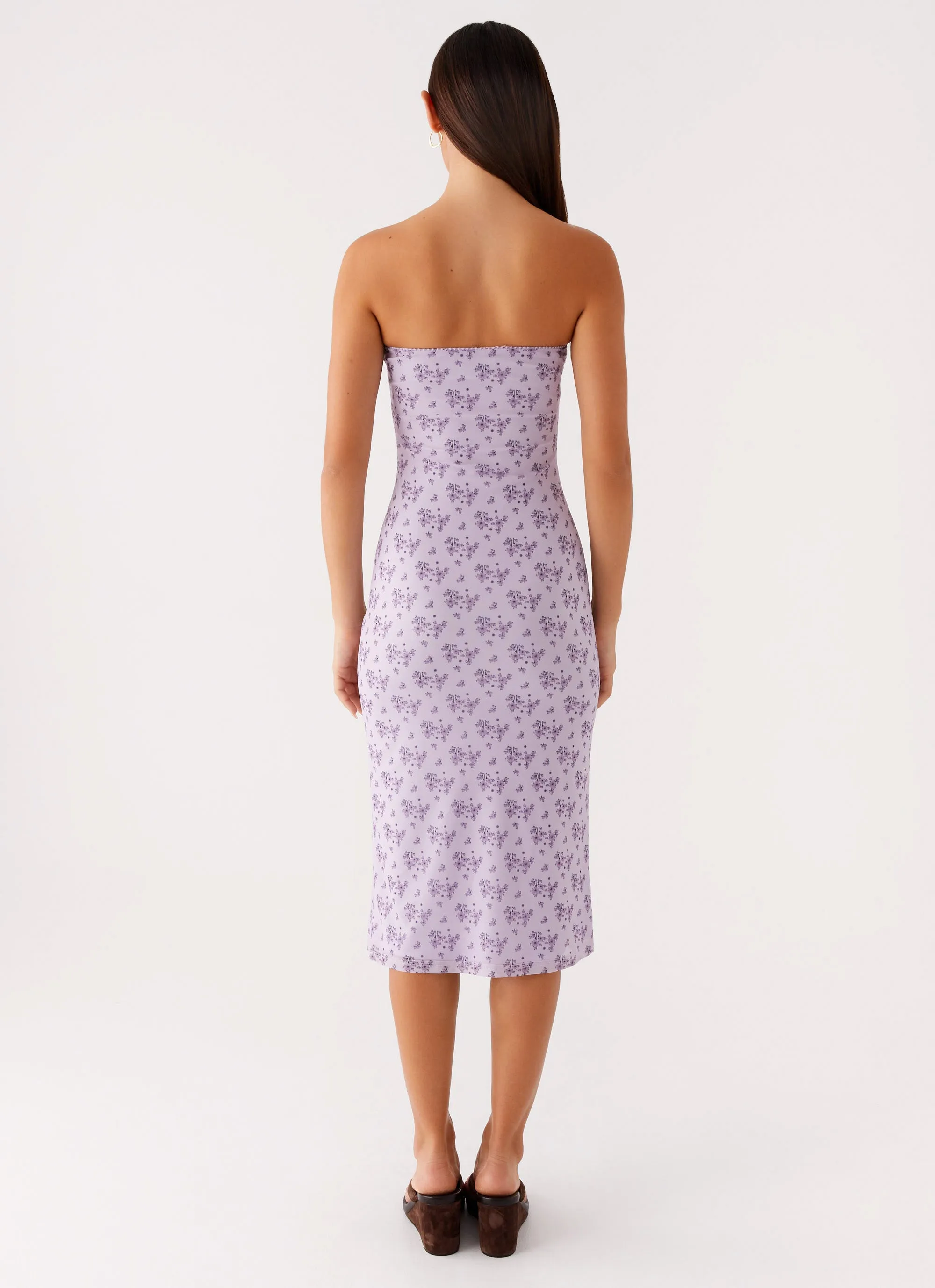 Comfortable Touch Classic Grace Keila Strapless Midi Dress - Lavender Meadow