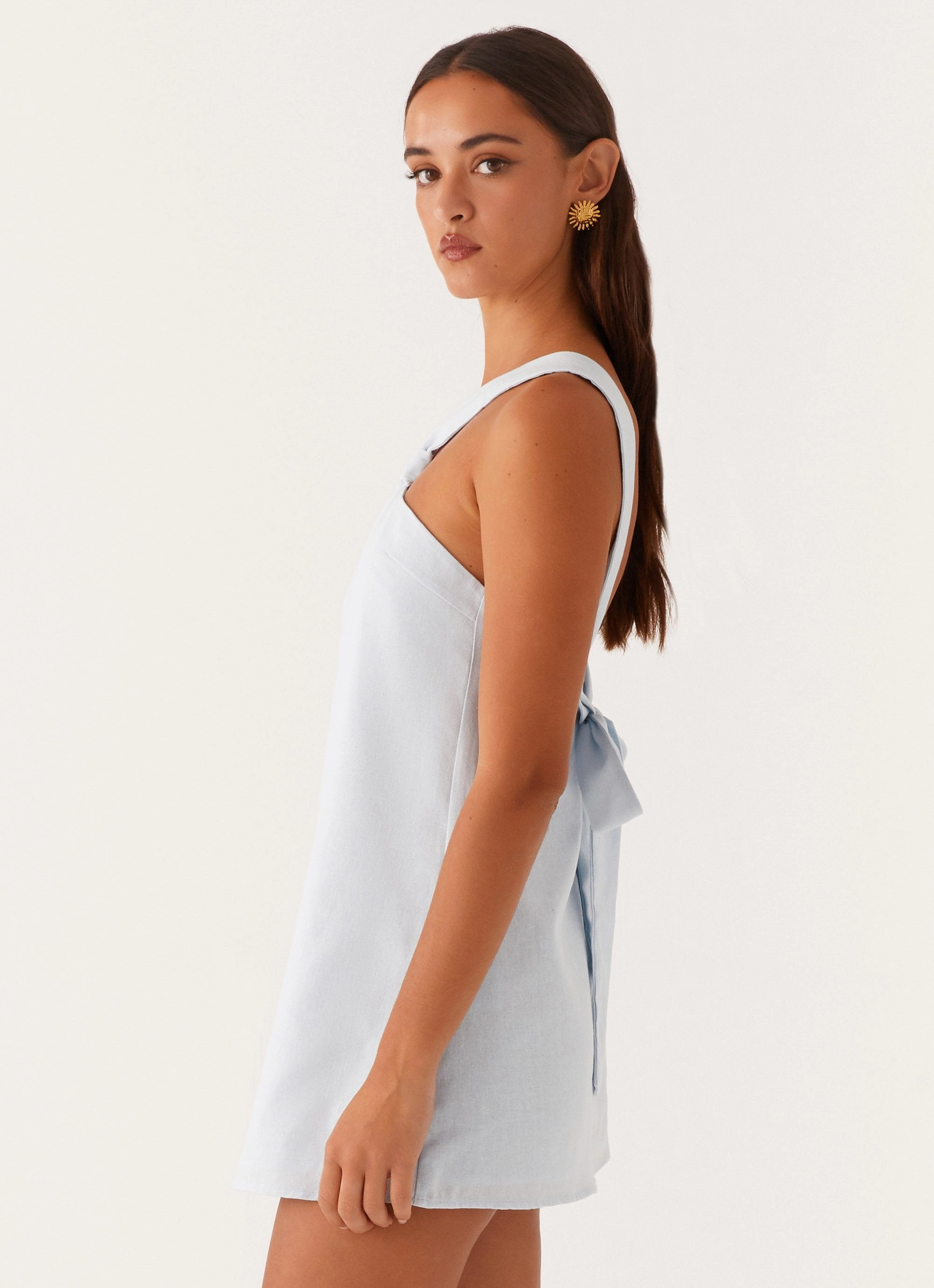 Keira Linen Mini Dress - Blue Dress for brunch