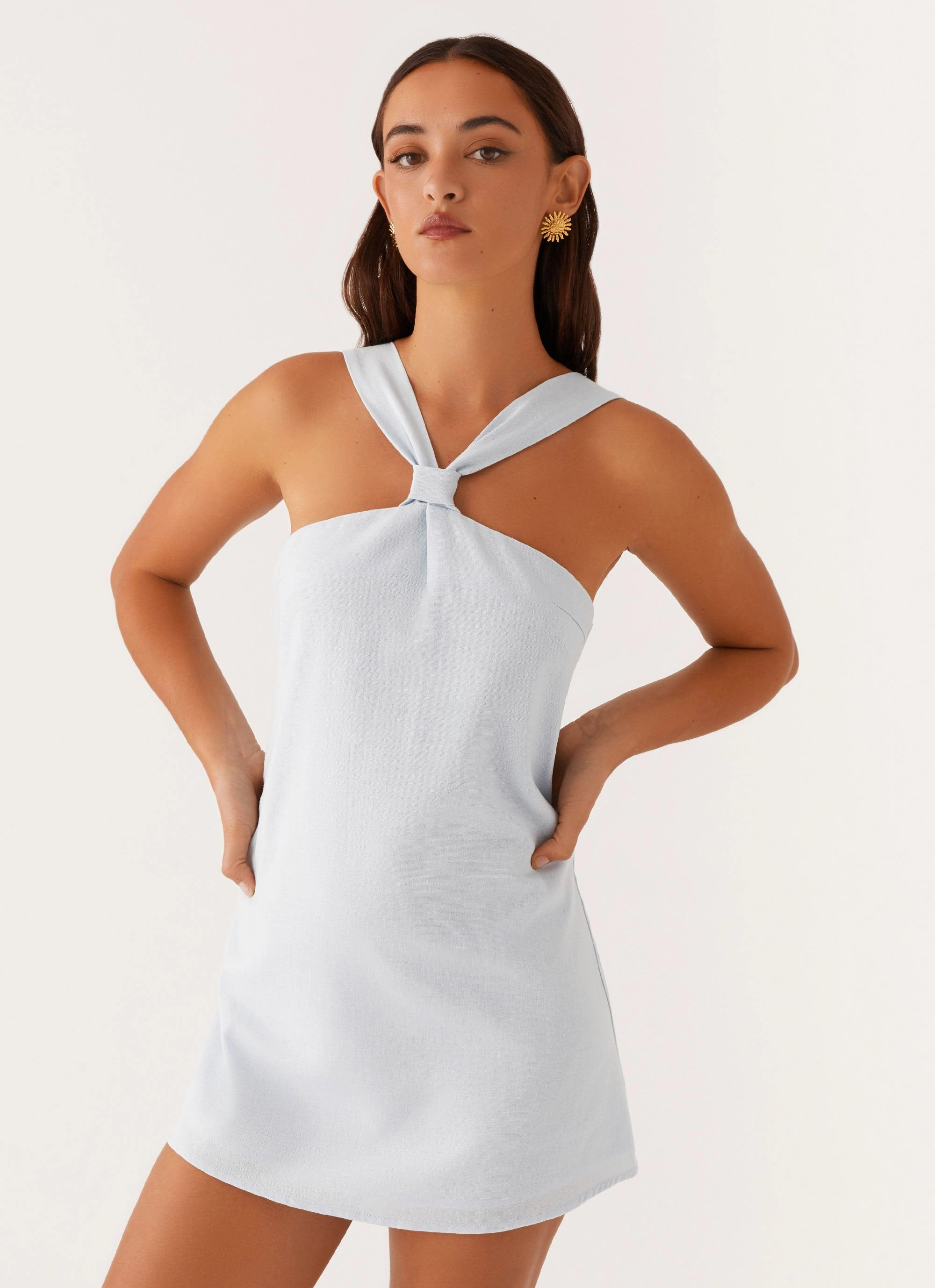 Keira Linen Mini Dress - Blue Boxy-Style foldable