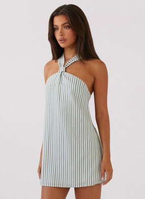 Keira Linen Mini Dress - Blue Choc Stripe Lightweight-Comfort